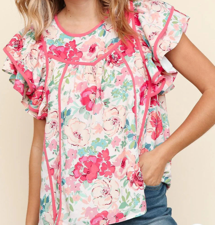 Pink detailed floral shirt