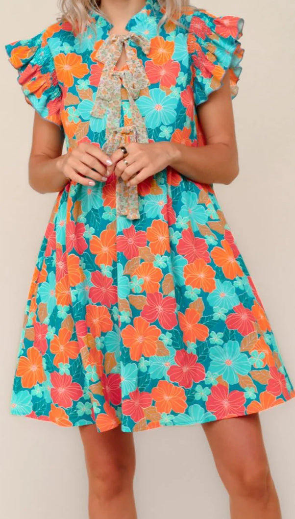 Blue and orange plus size dress