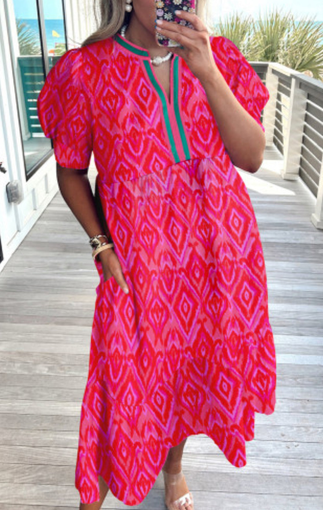 Pink and red plus size dress