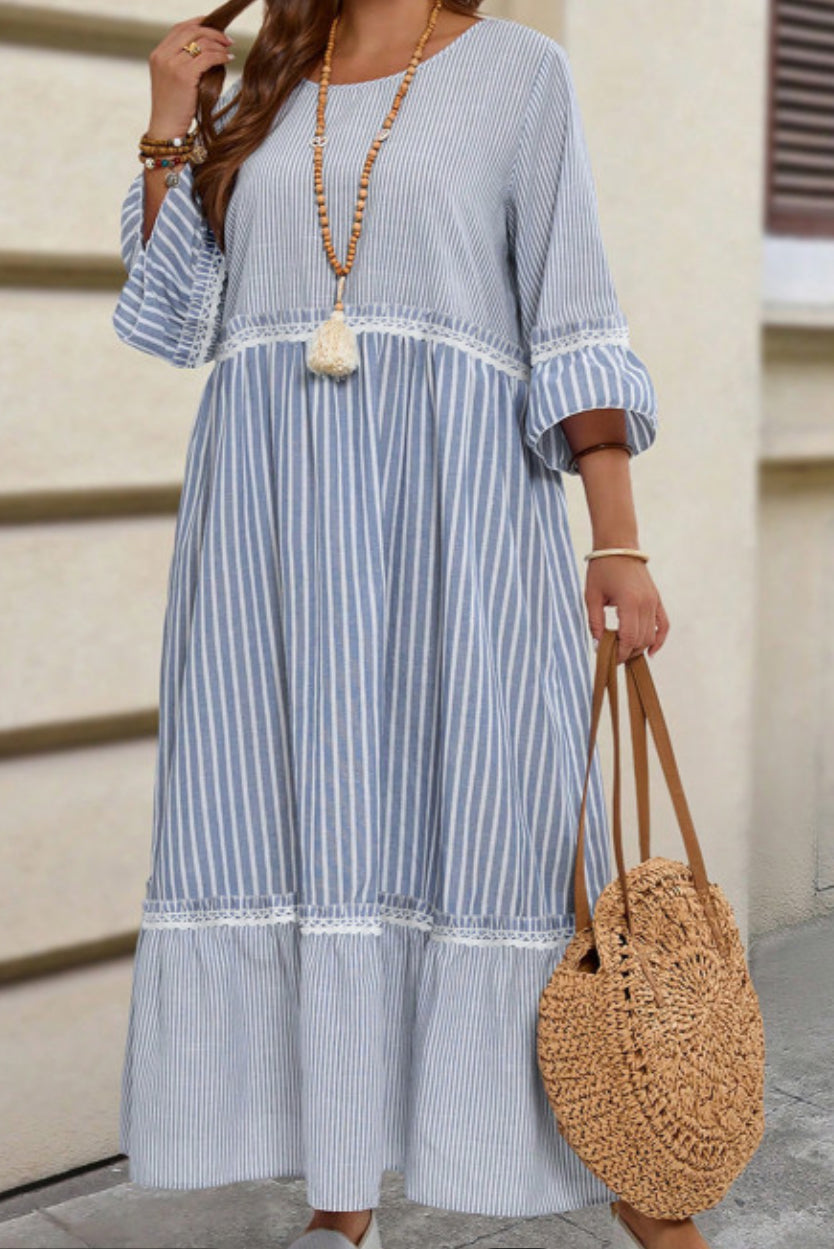 Sky blue stripe plus size dress