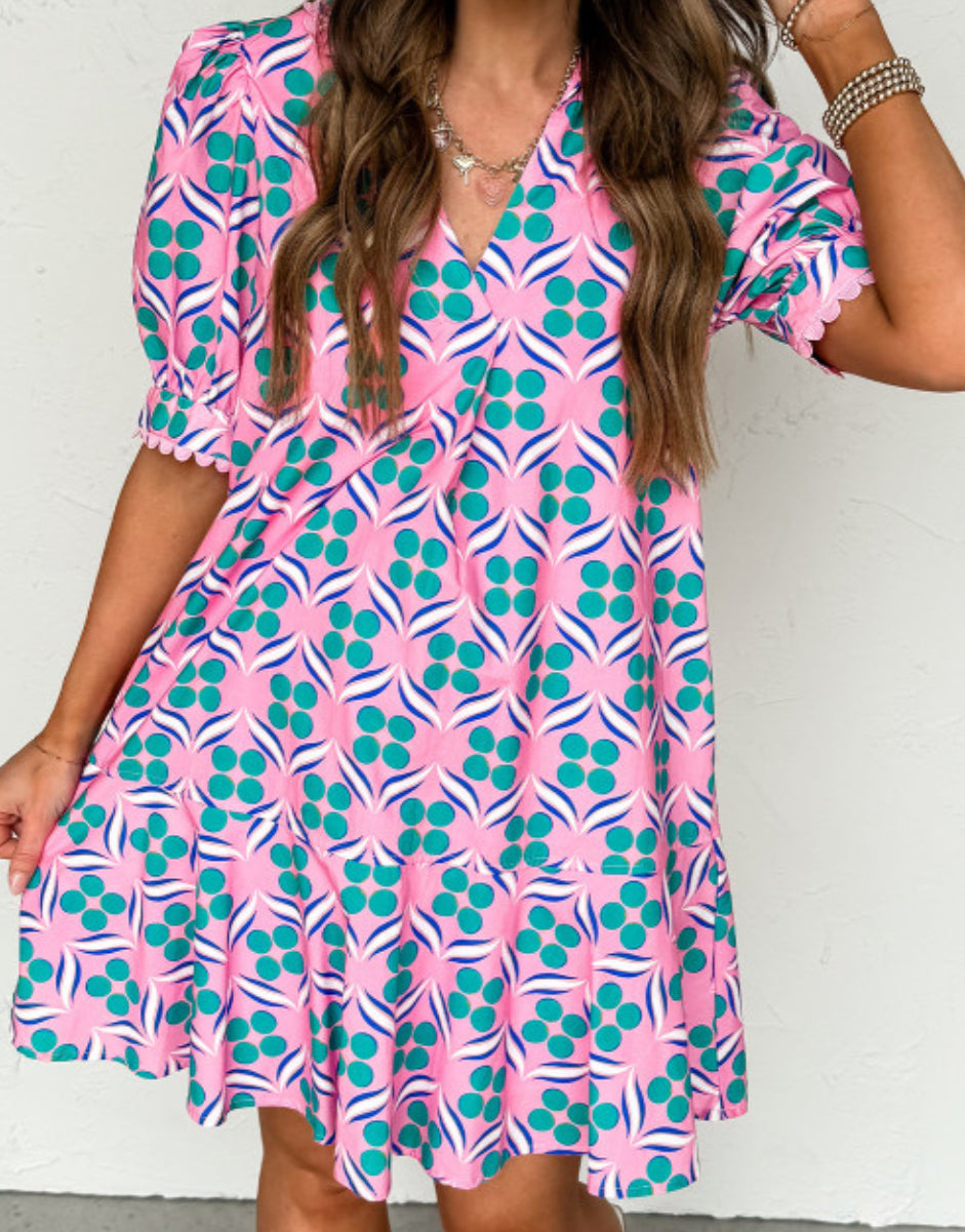 pink geometric dress