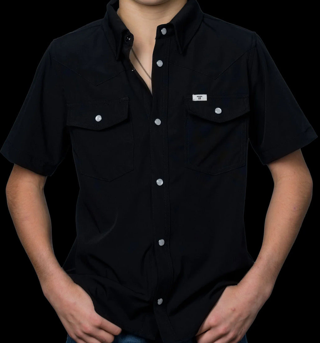 Kids short sleeve black Ferrell pearl snap