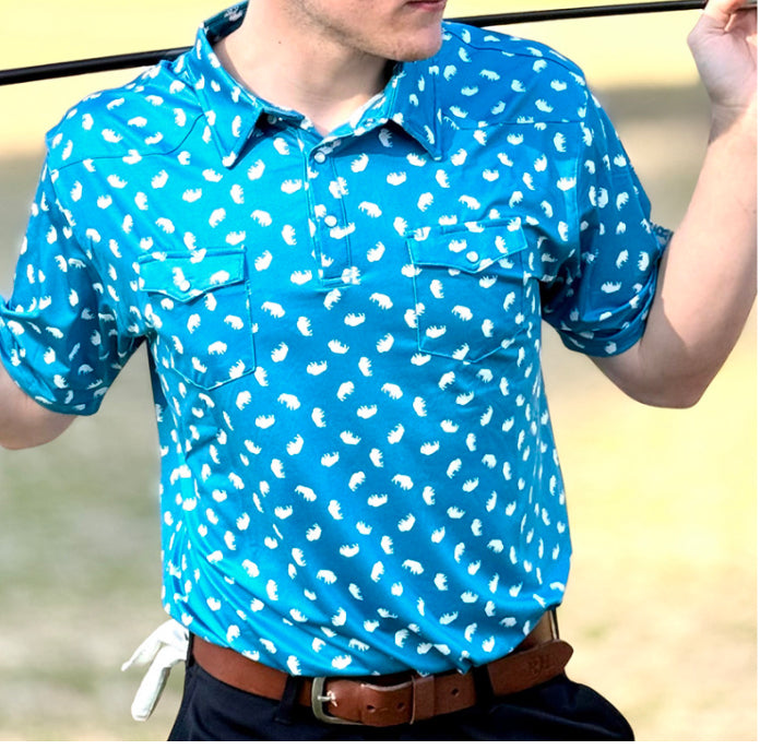 Blue buffalo red dirt polo