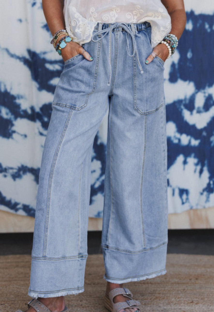 Blue Drawstring Denim Pants