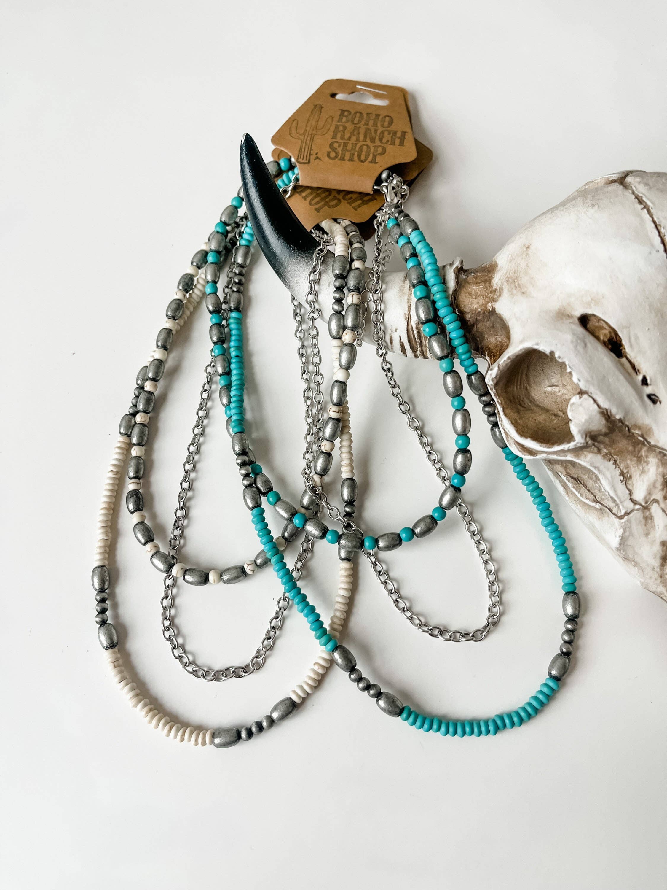 Western Semi Stone Layered Navajo Bead Neckace: Turquoise