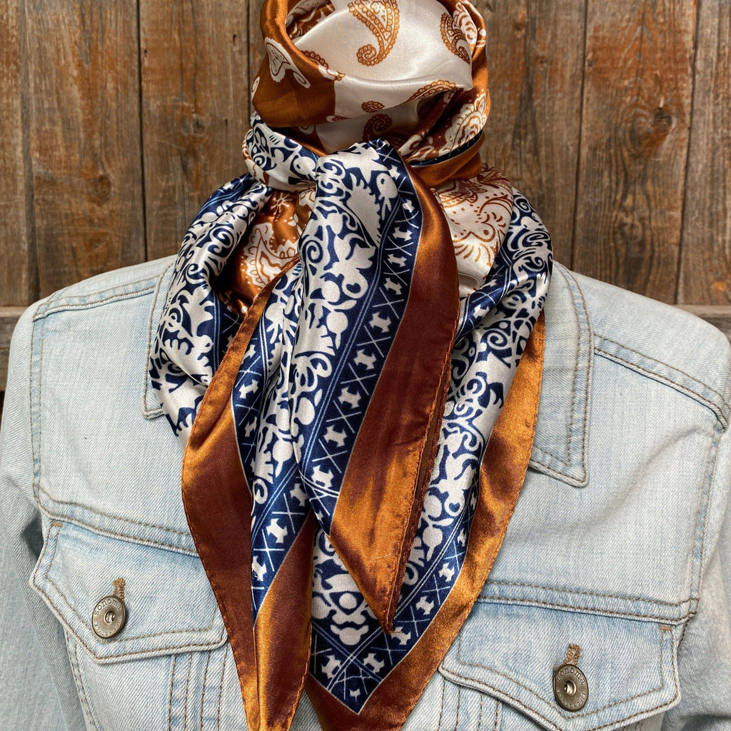 Rust & Navy Paisley Wild Rag - Western Scarf