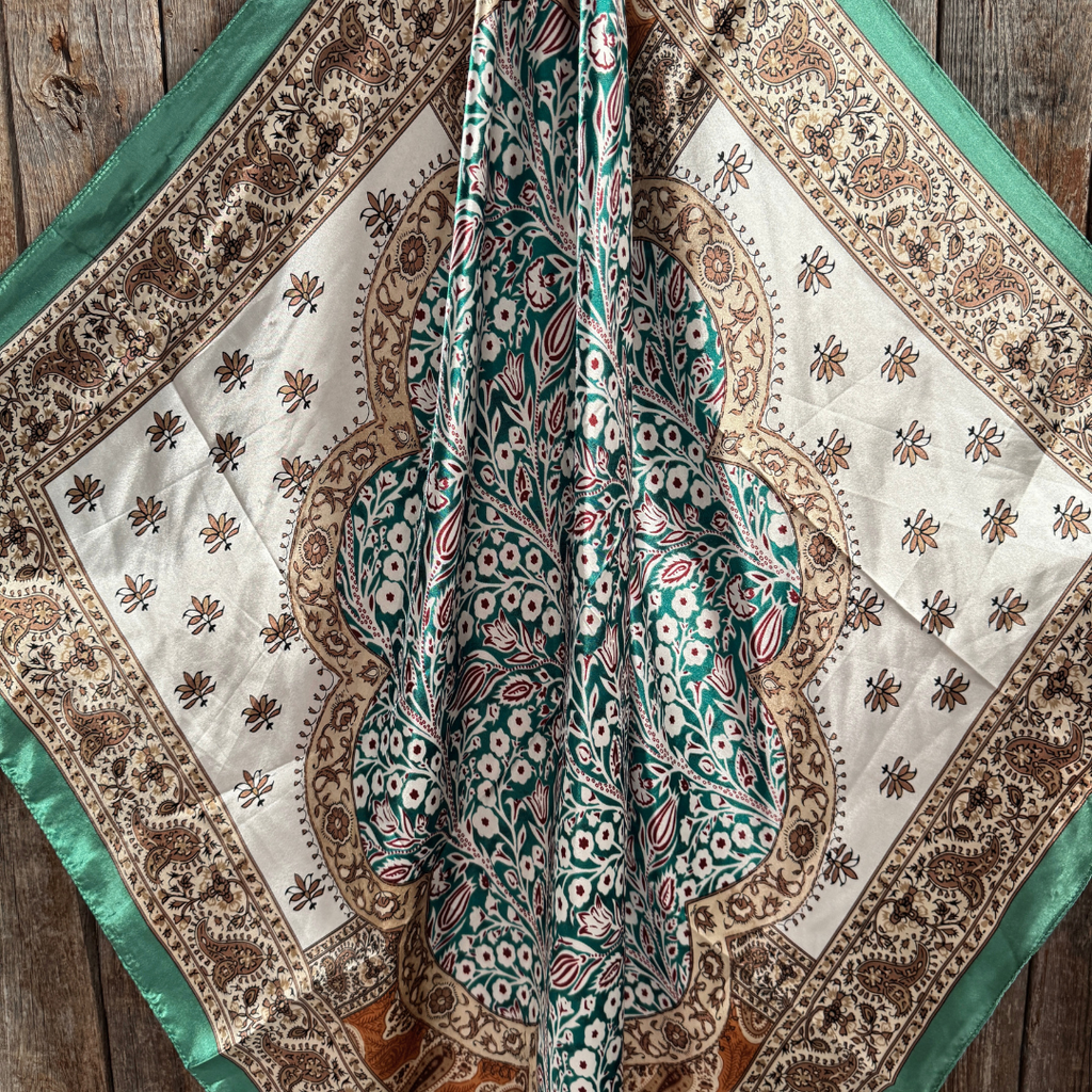 Teal, Brown and Tan Floral Wild Rag - Western Scarf