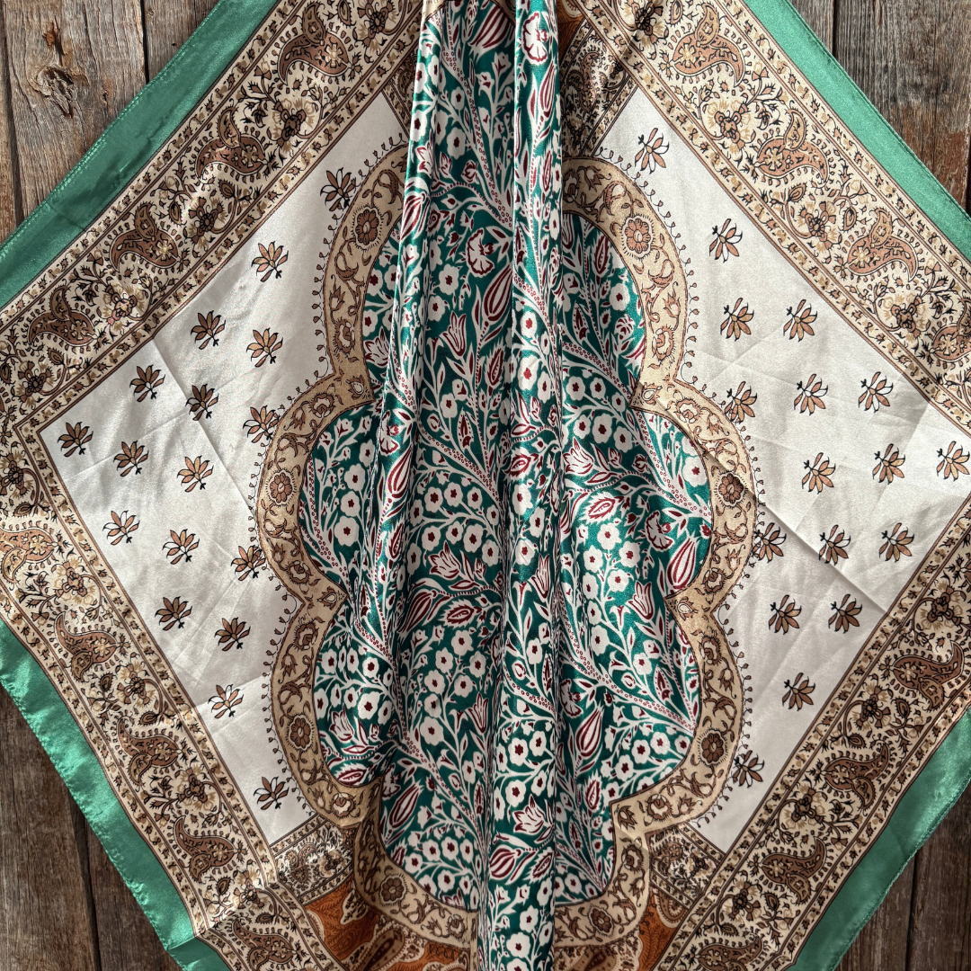 Teal, Brown and Tan Floral Wild Rag - Western Scarf
