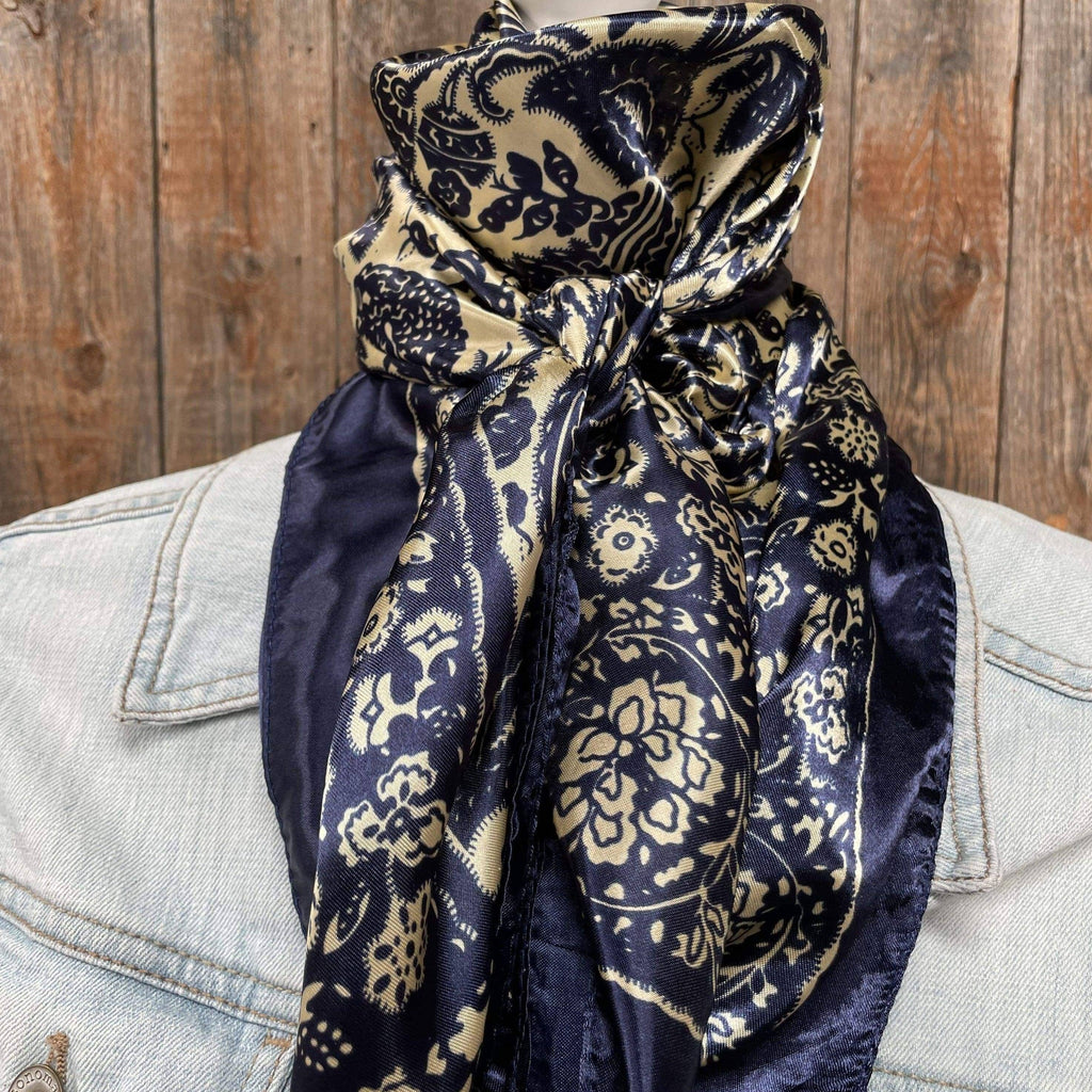 Royal Blue & Cream Paisley Wild Rag - Western Scarf