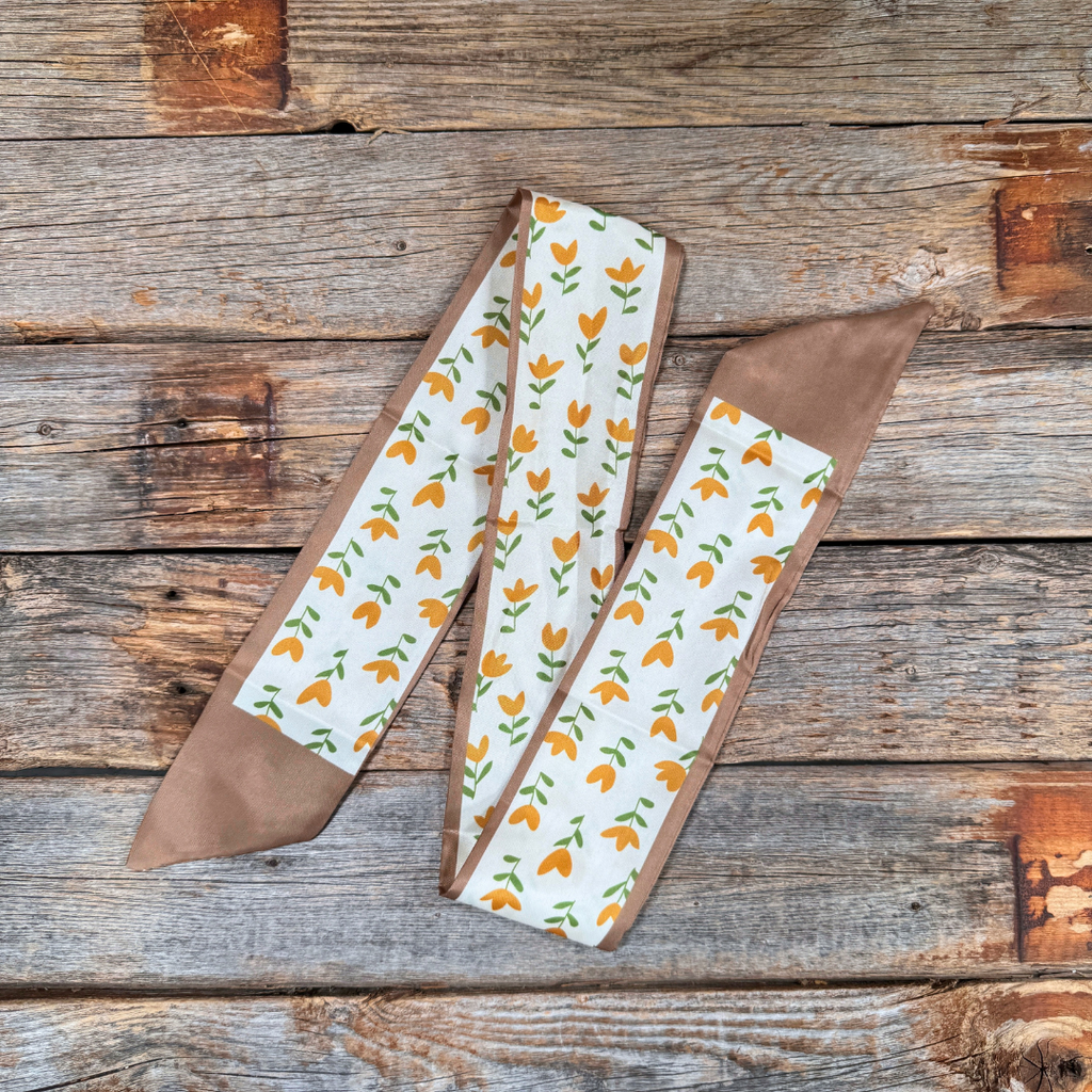 Tan and Cream Western Skinny Mini Twilly Scarf
