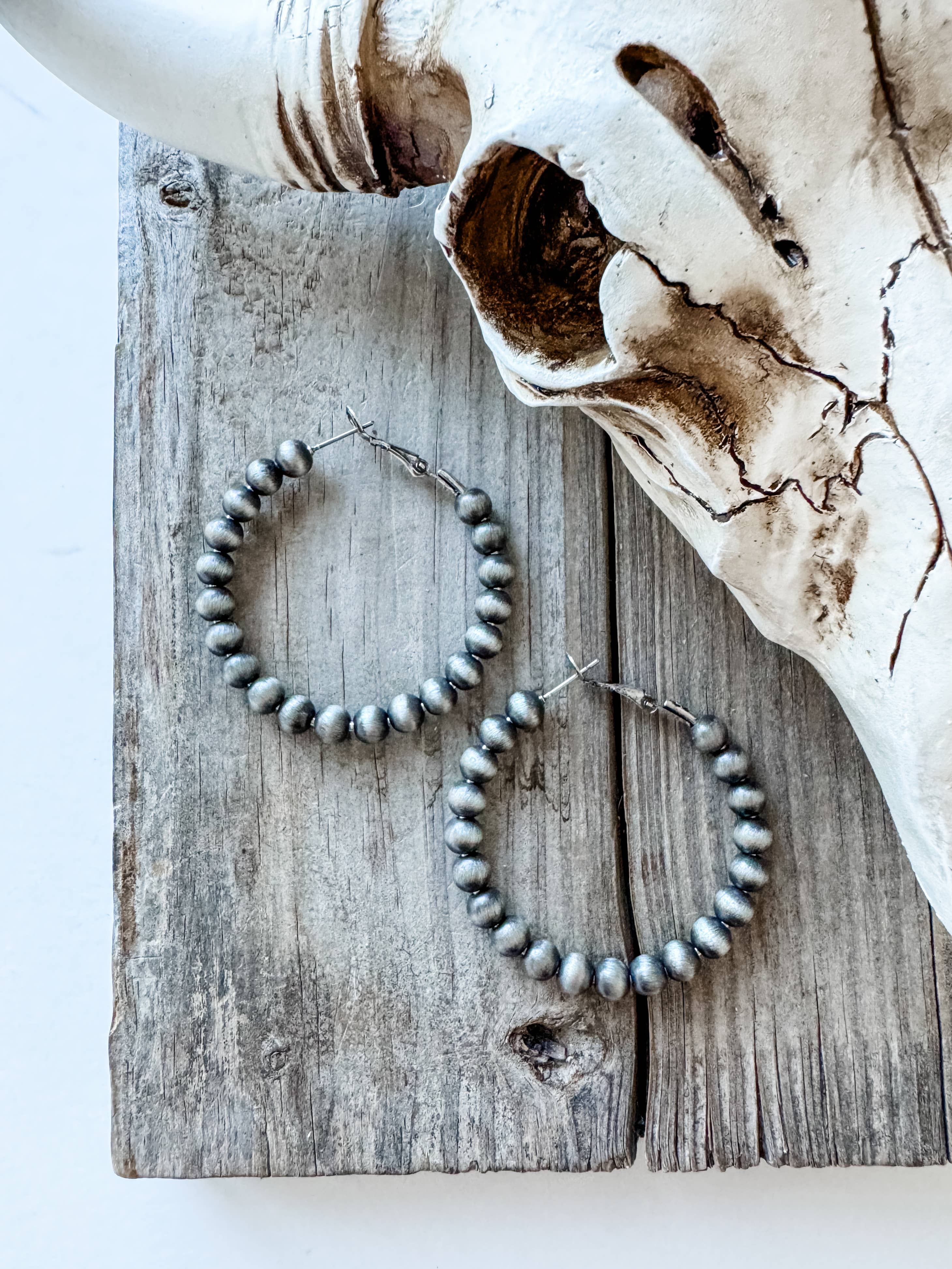 1.65” Navajo Pearl Hoops Earrings: Silver