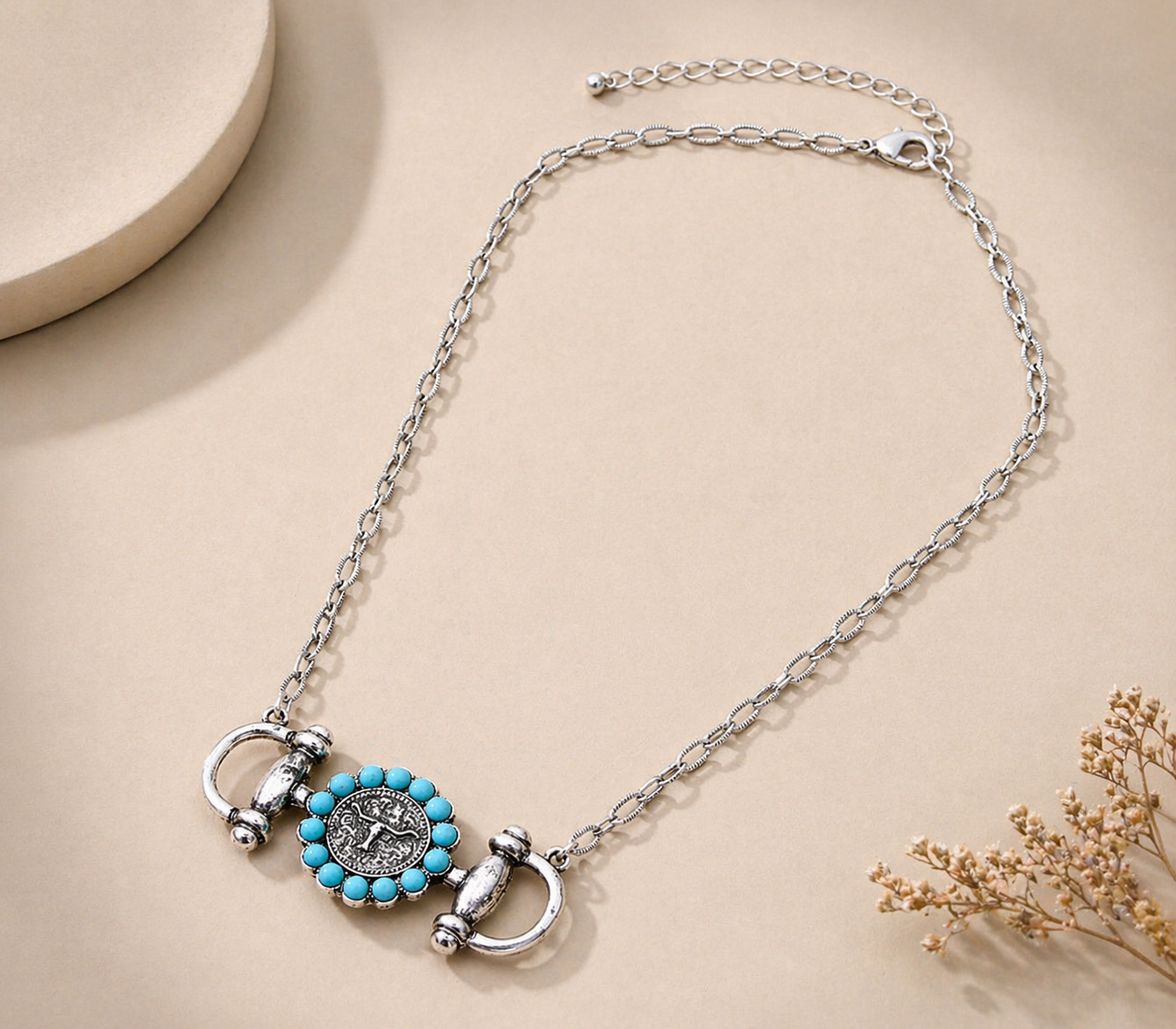 Horsebit Steerhead Necklace: TURQUOISE