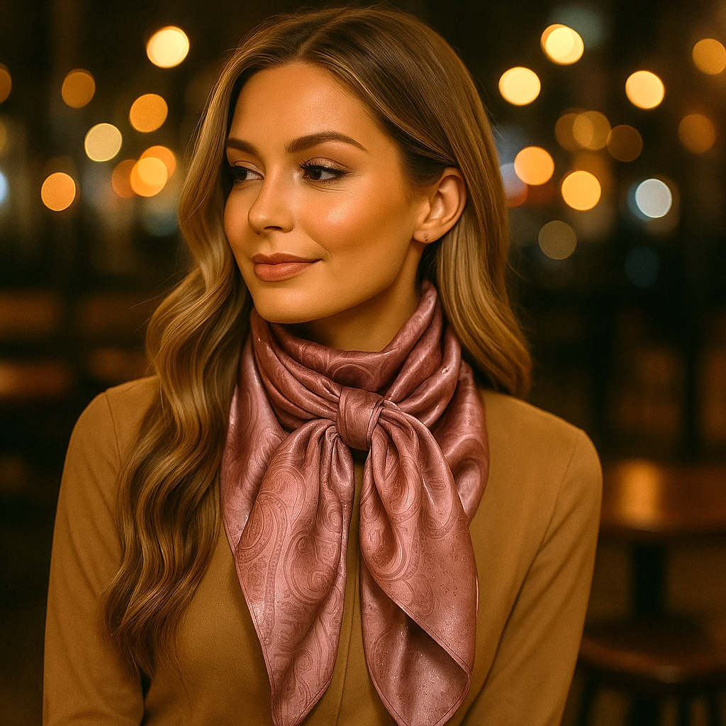 35X35" Pink Jacquard Wild Rag - Western Scarf