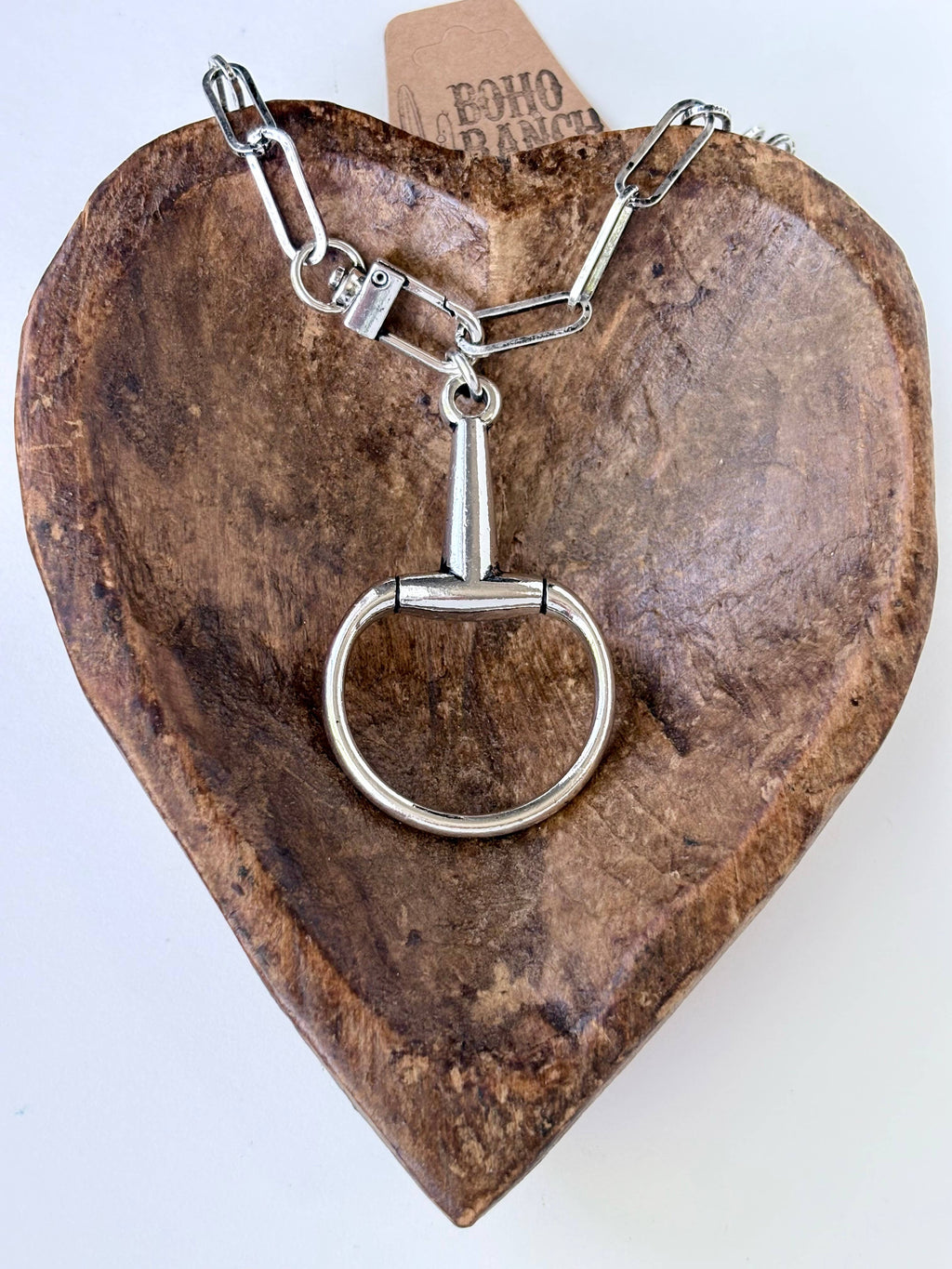 Western Horse Bit Pendant Chunky Chain Clip Necklace