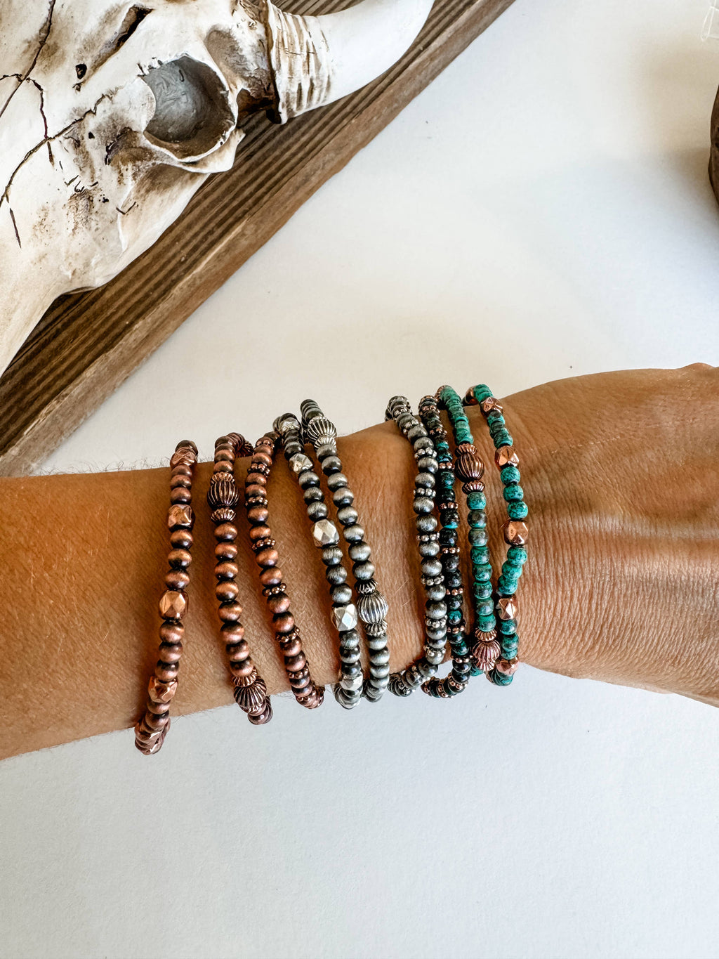 Navajo Style Pearl Bracelet Set: SILVER