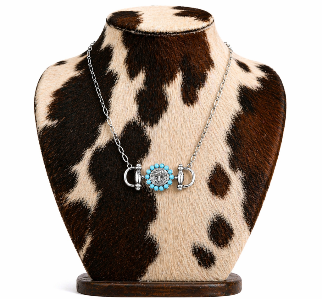 Horsebit Steerhead Necklace: TURQUOISE