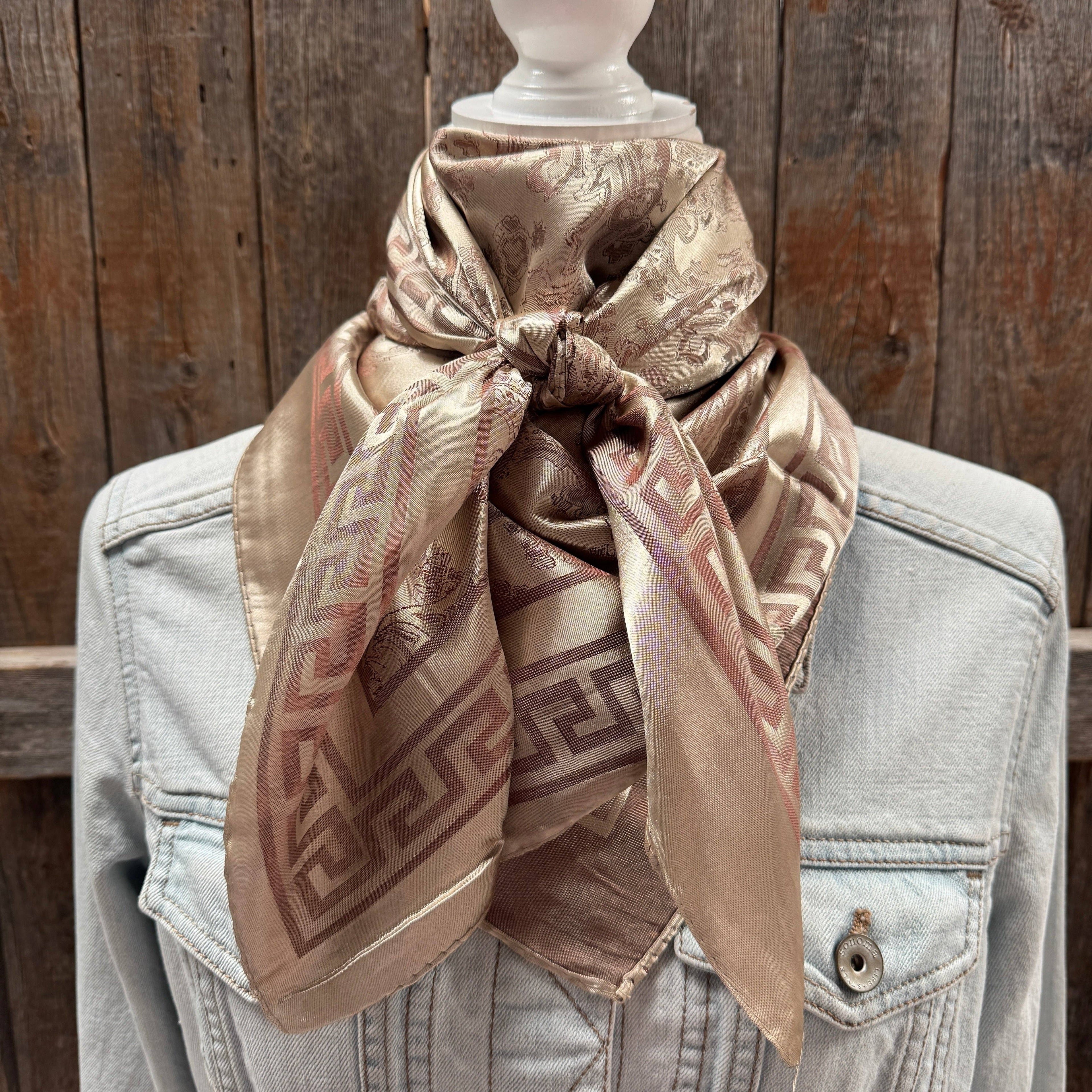 35X35" Tan Jacquard Wild Rag - Western Scarf