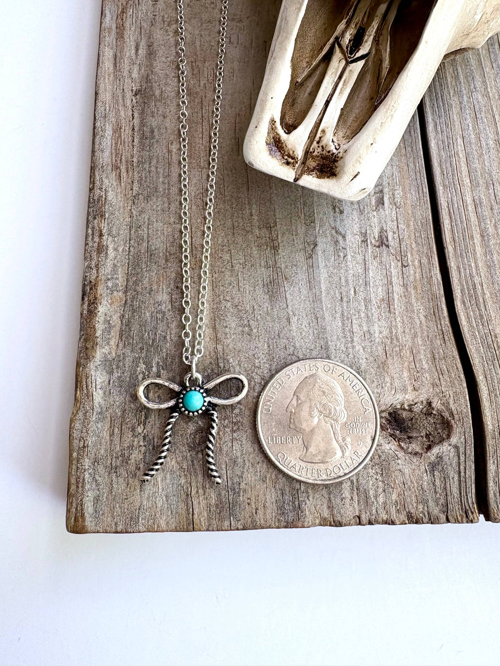 Western Bow Ribbon Necklace: Turquoise