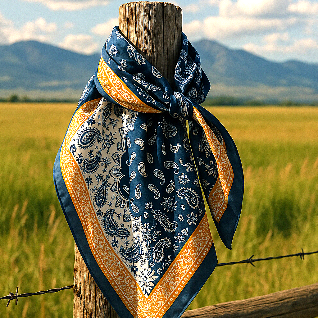 Blue Two-Toned Paisley Wild Rag - Western Scarf