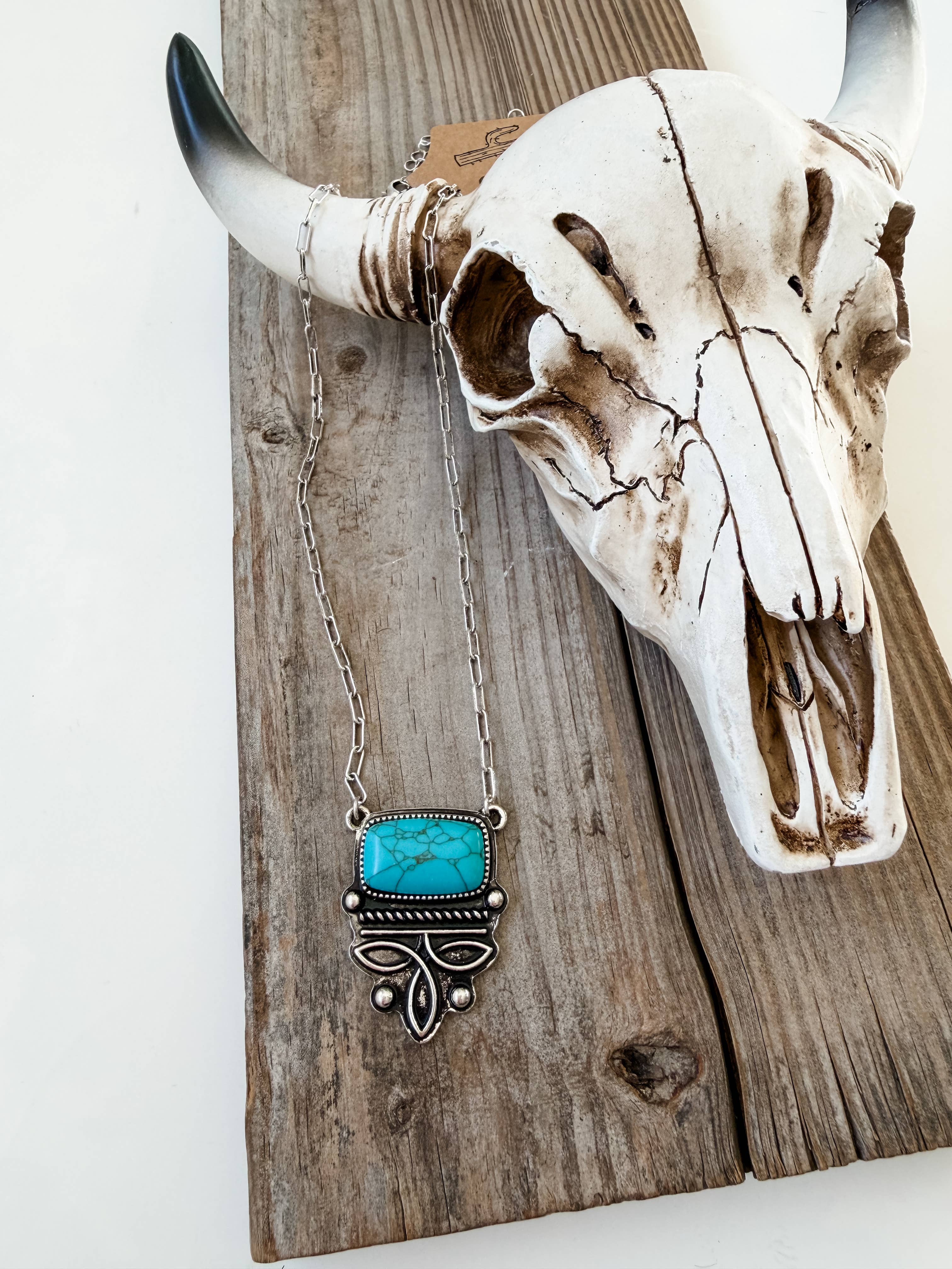 Western Boot Stitch Pendant Stone Necklace
