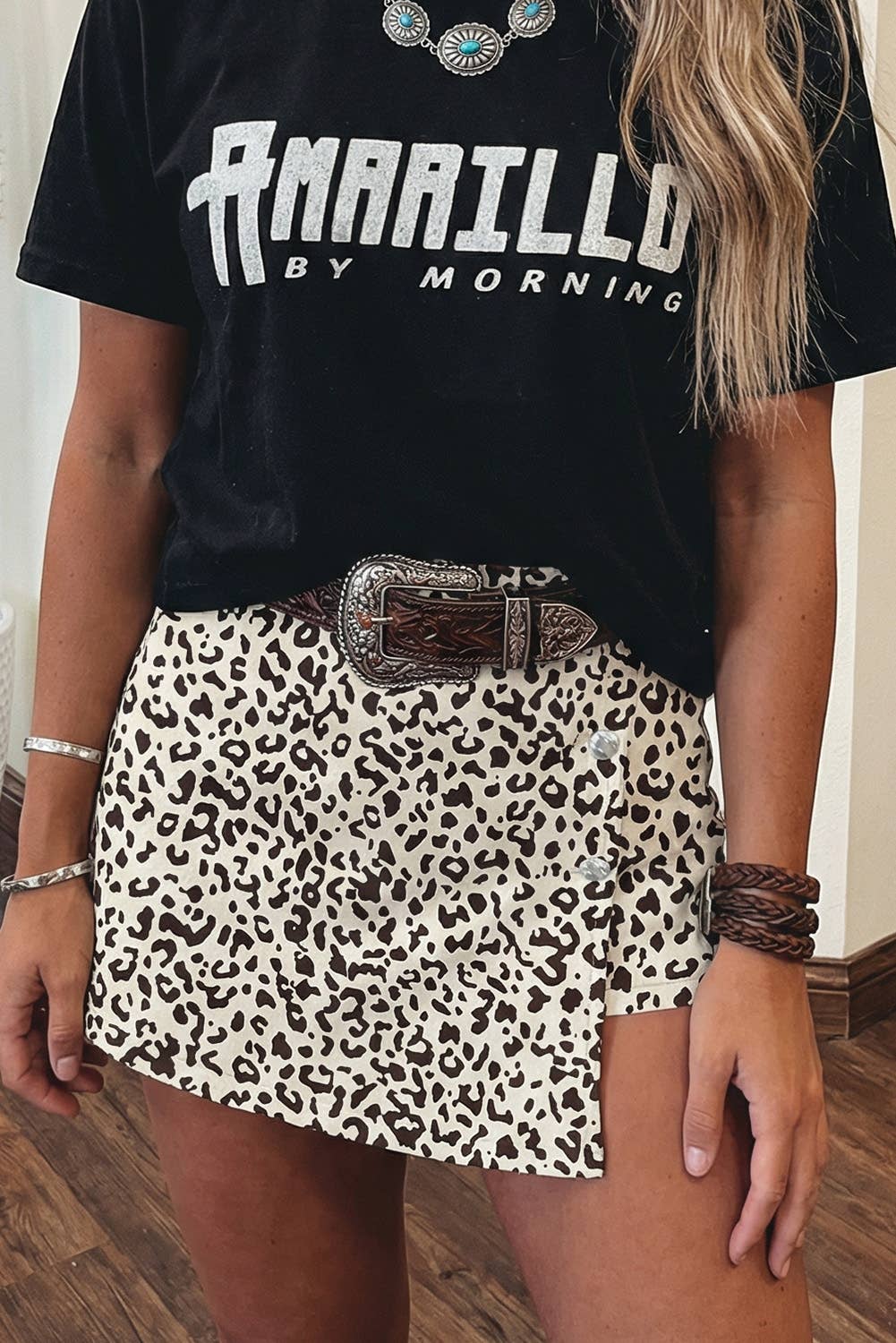 Brown Leopard Button Denim Shorts