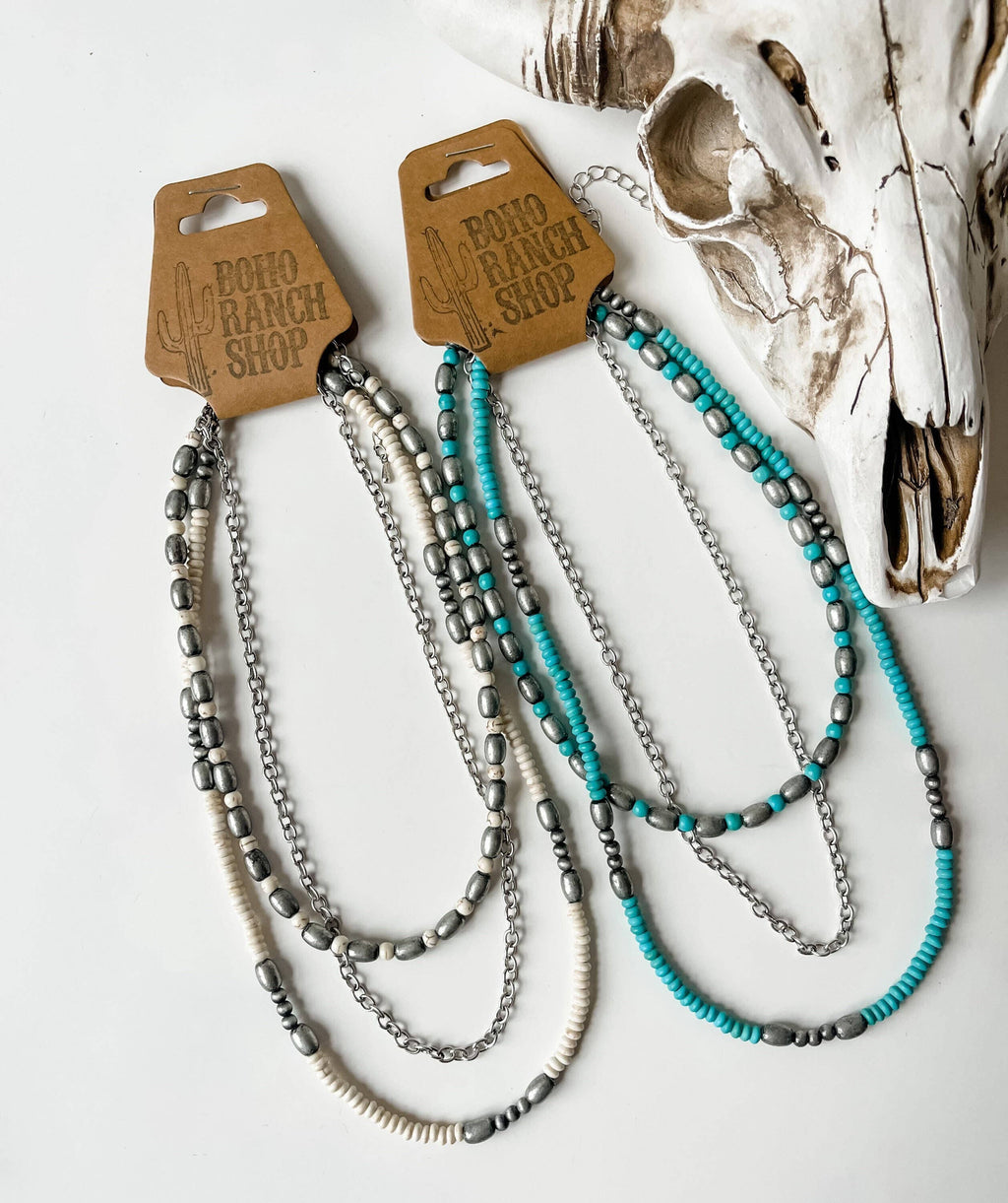Western Semi Stone Layered Navajo Bead Neckace: Turquoise