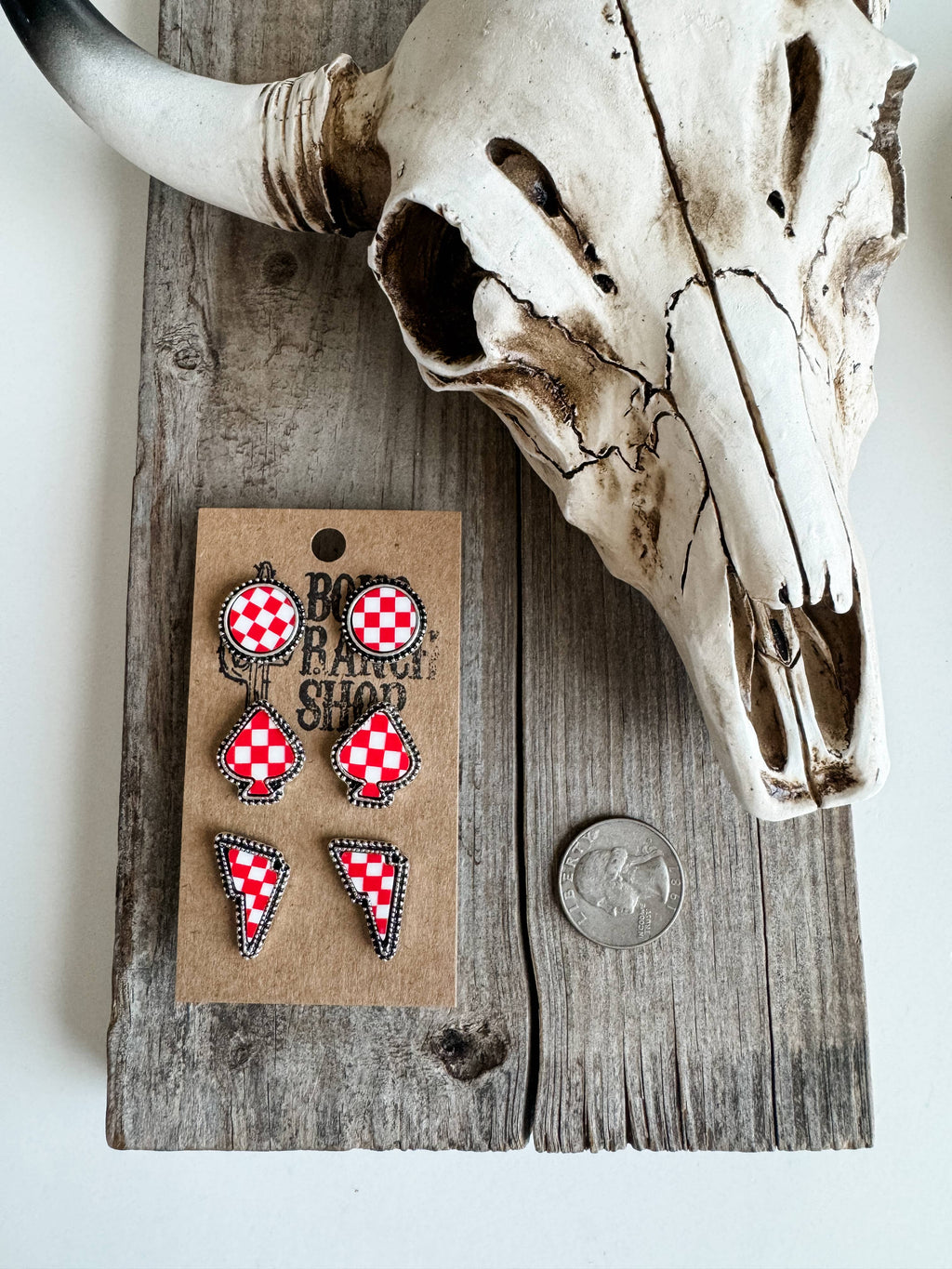 Western Checker Shape Post Combo Earring Set: 3