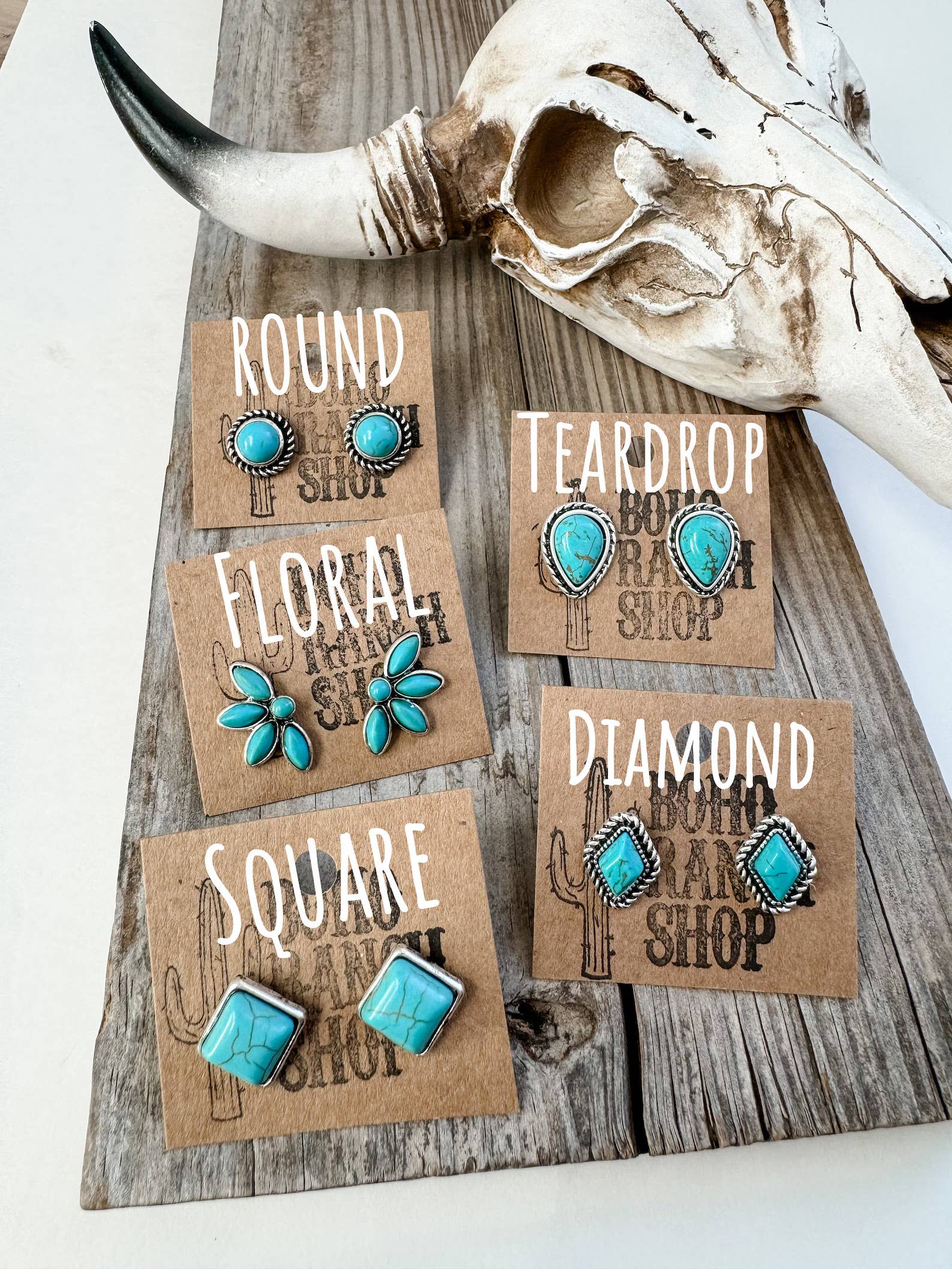 Western Turquoise Stud Earrings: Square