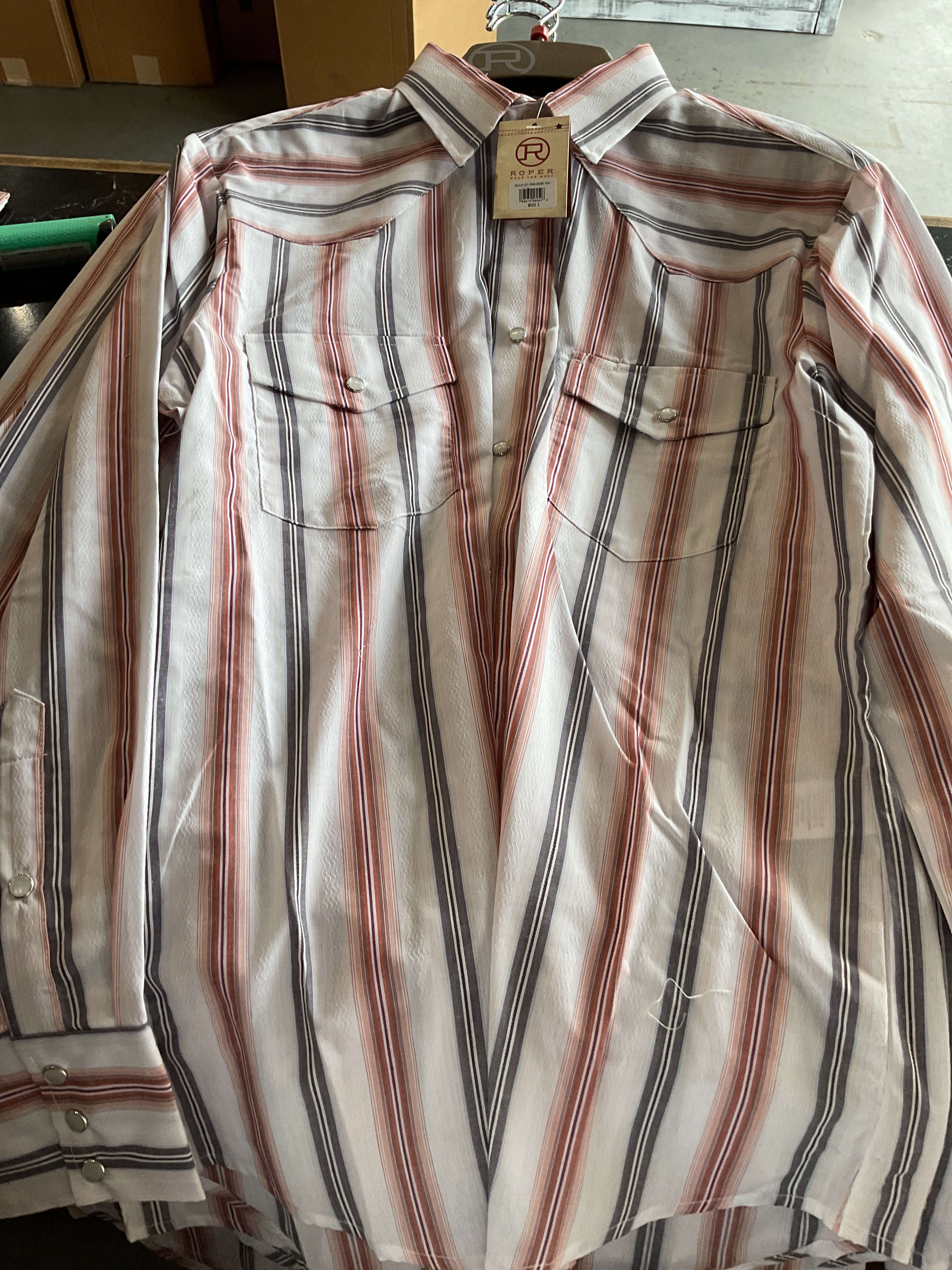 Striped Long sleeve roper pearl snap