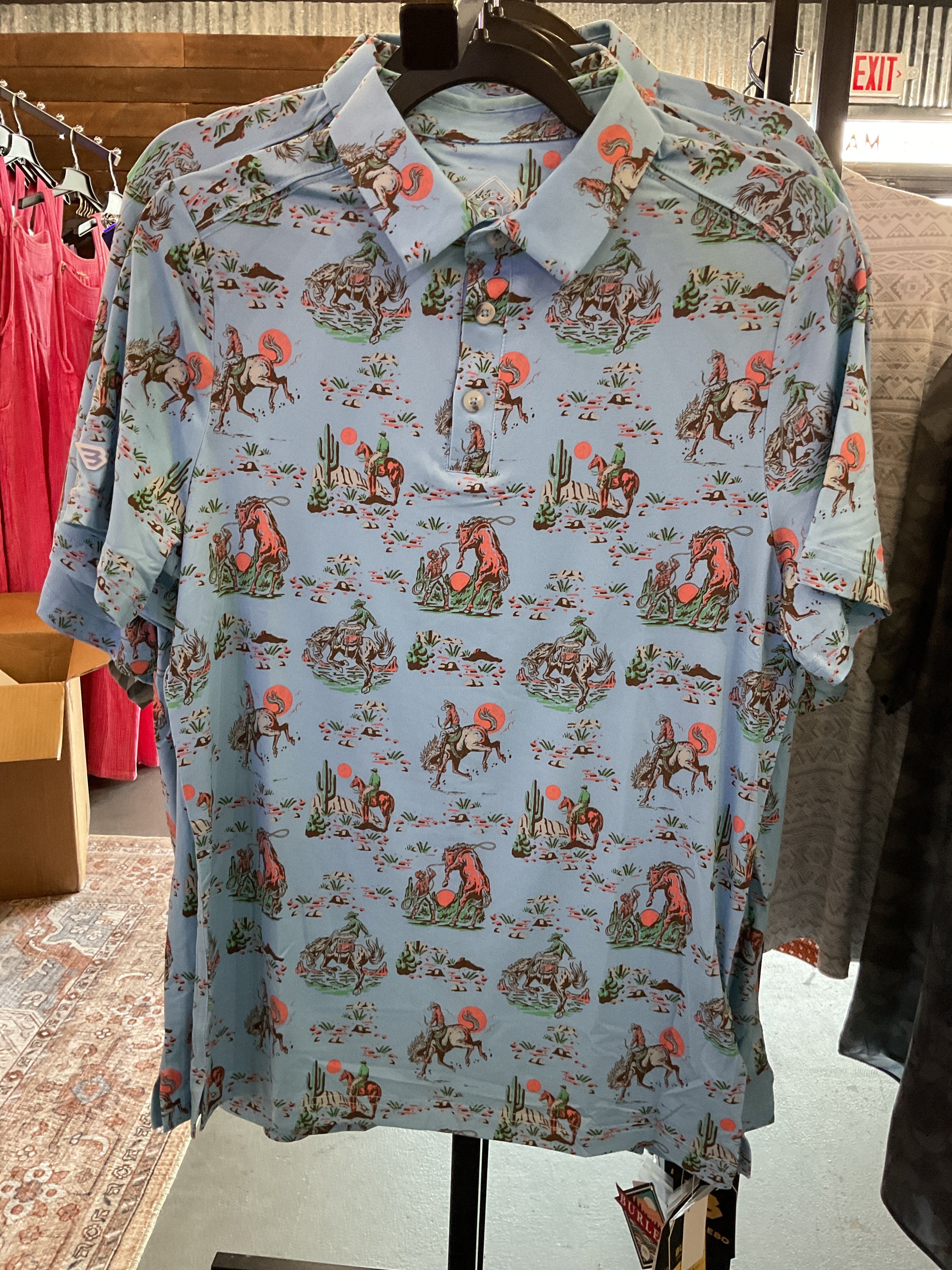 Blue cowboy polo