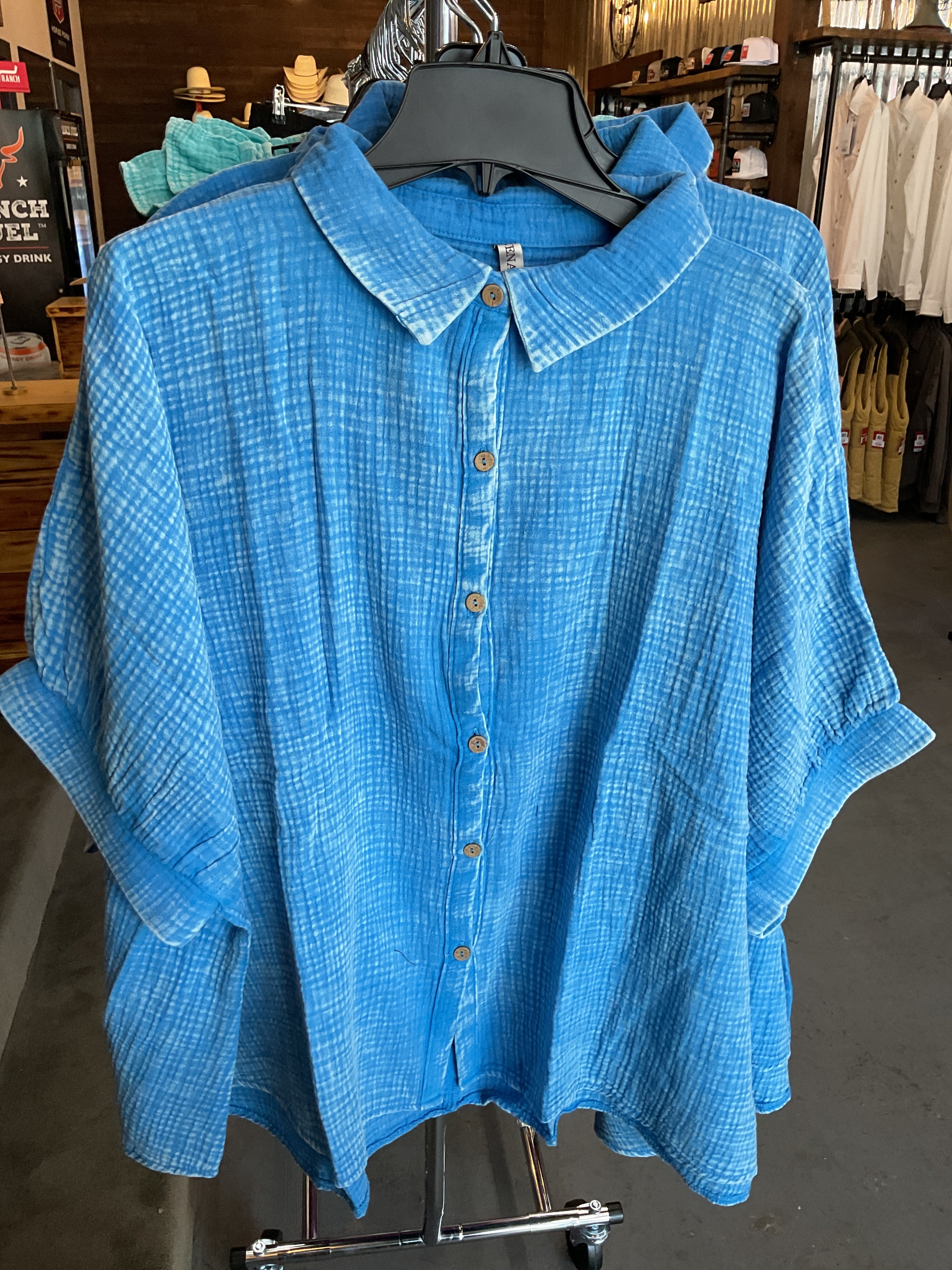 Plus size blue button up