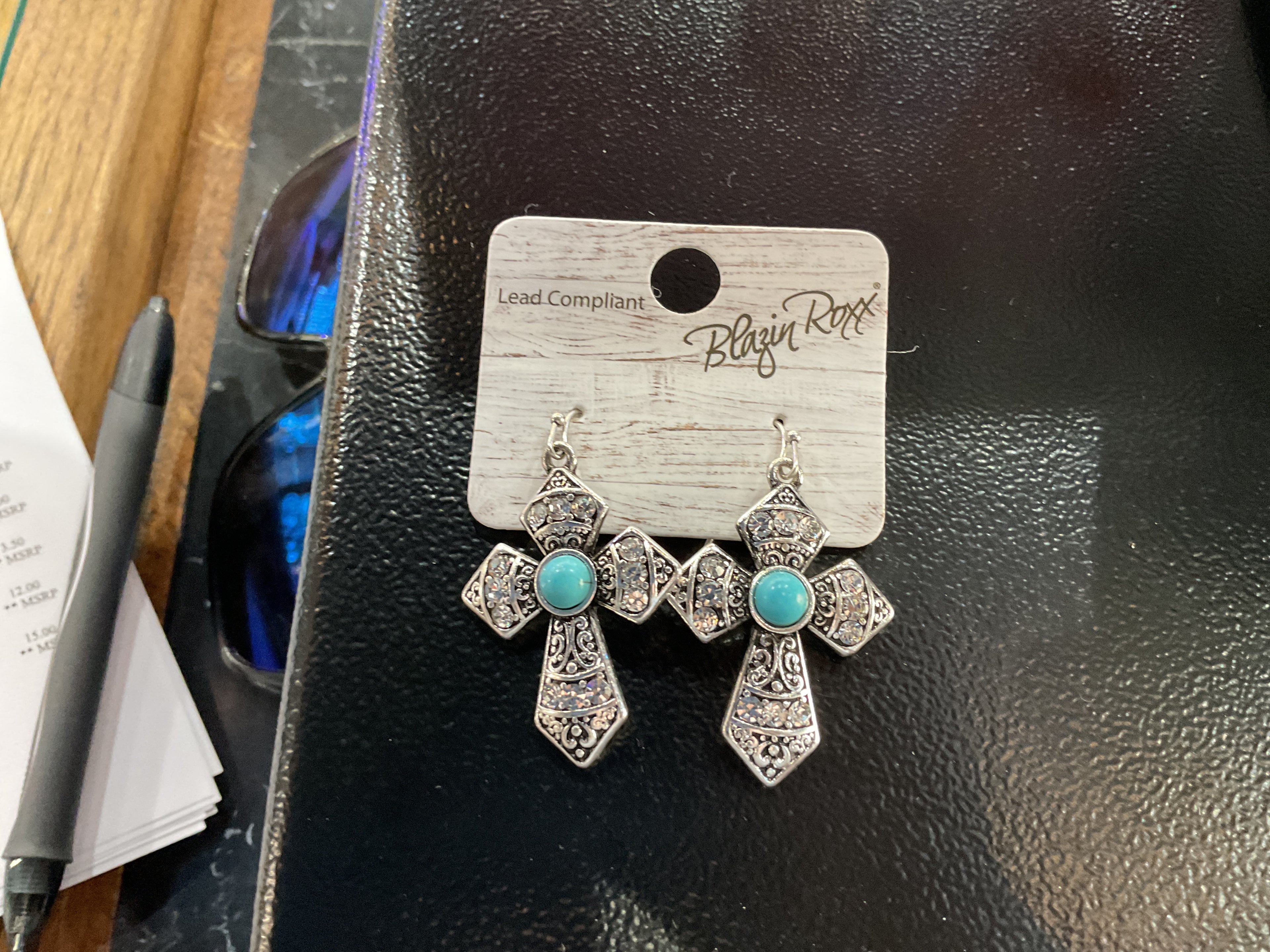 Cross earrings with TQ stone