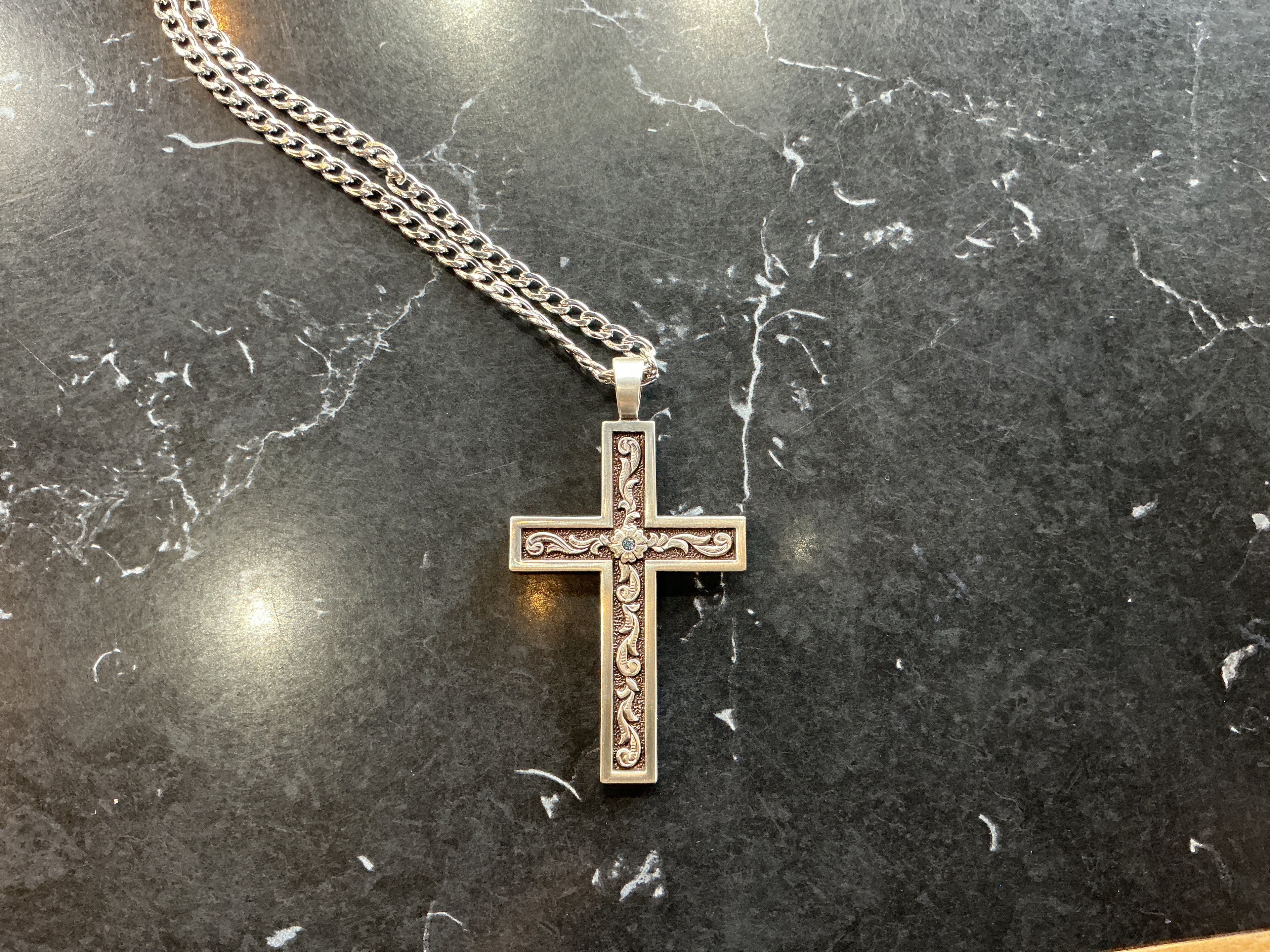 Twister Aqua Stone Cross Necklace