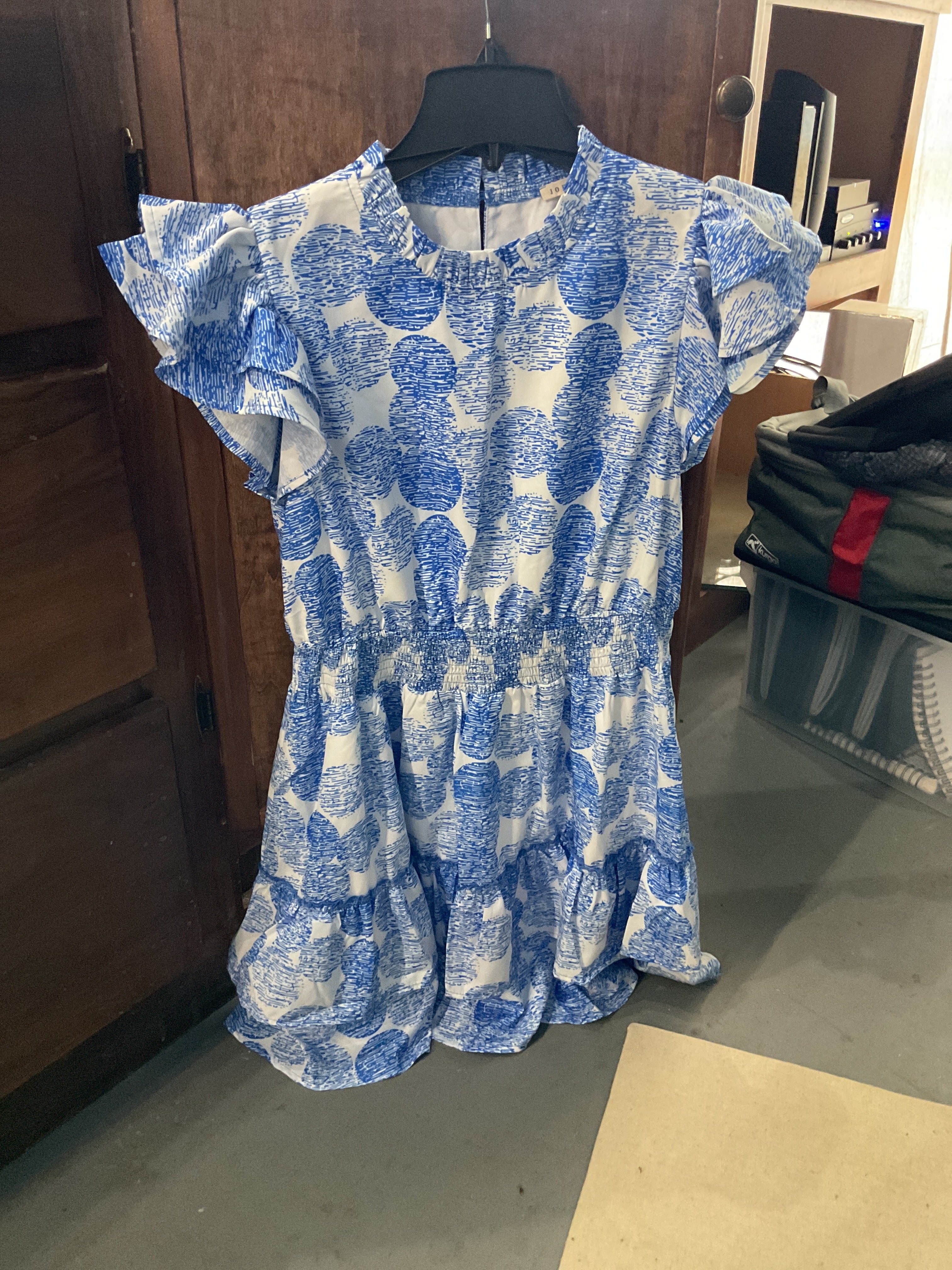 Blue and white dress