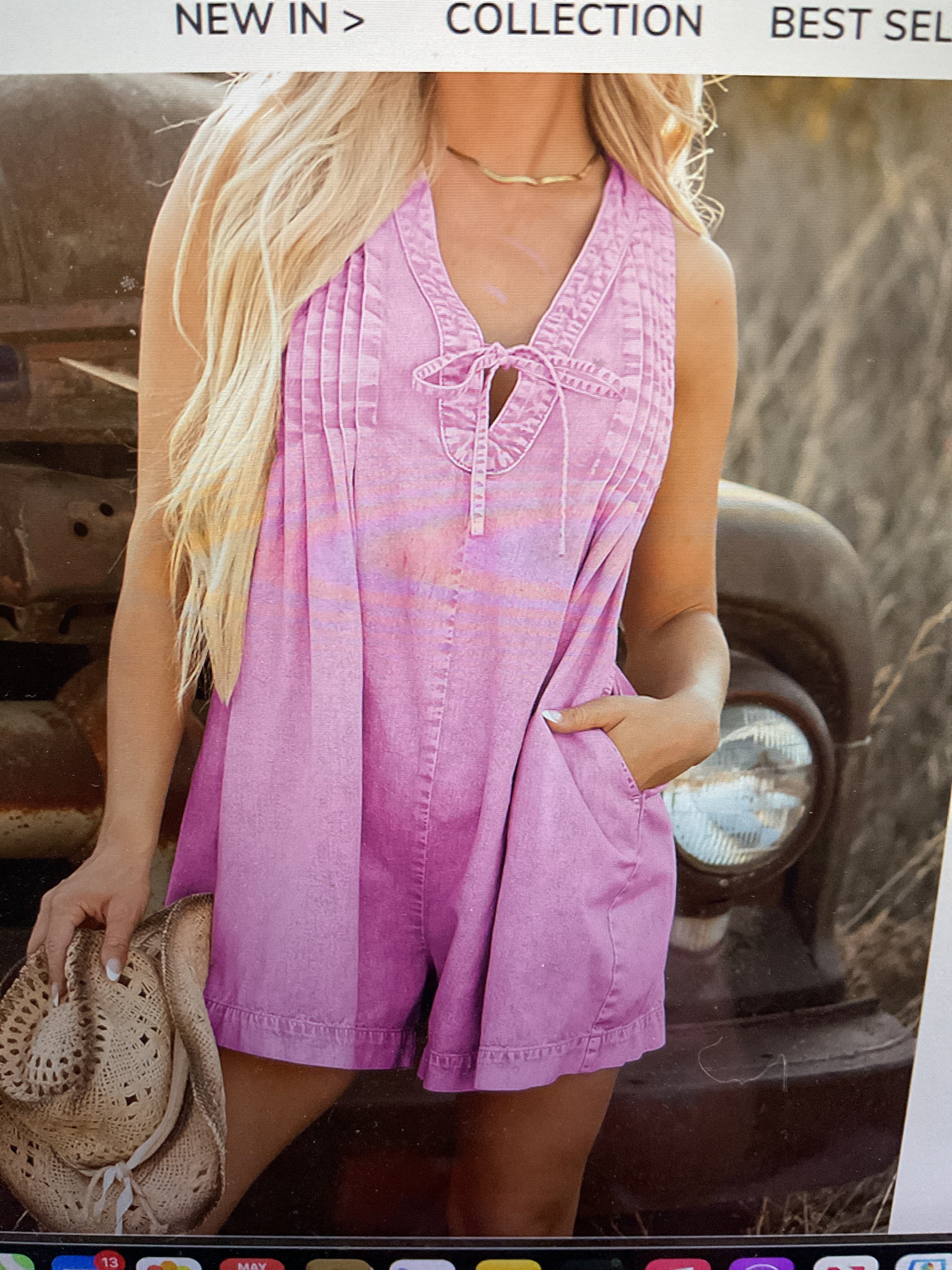 Pink denim romper