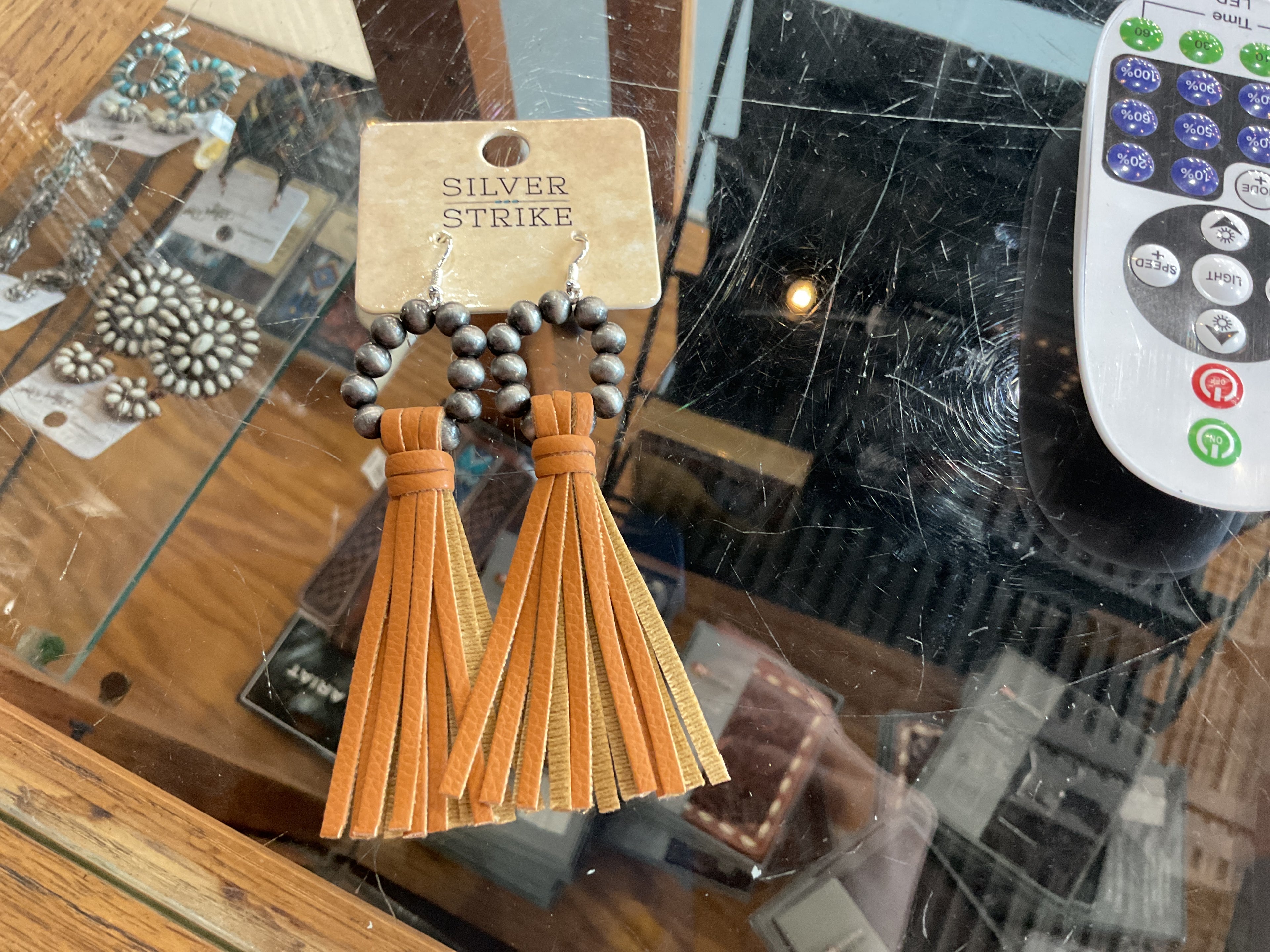 navajo pearls with brown fringe earrings