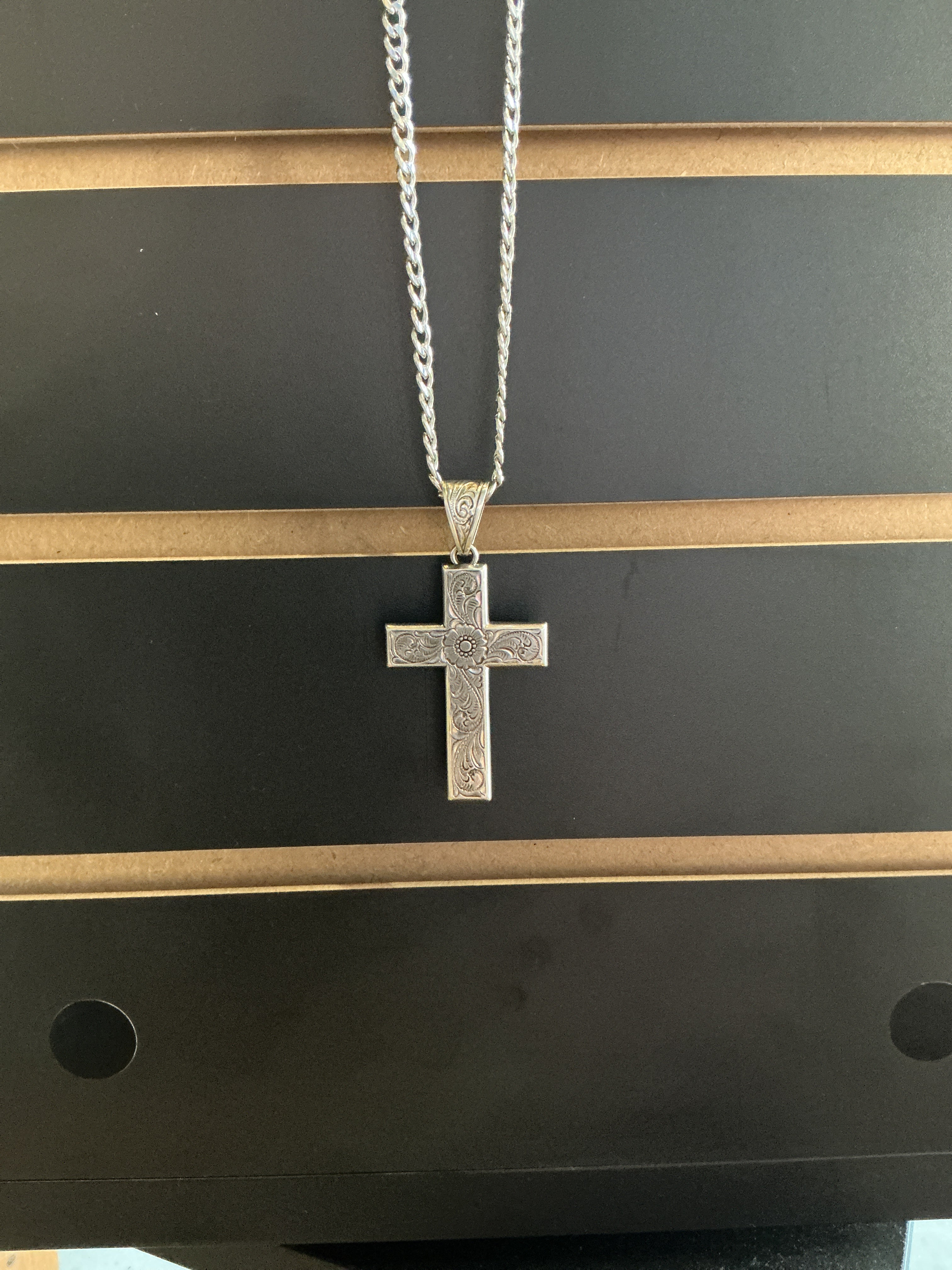 Twister Silver Scrollwork Cross Necklace