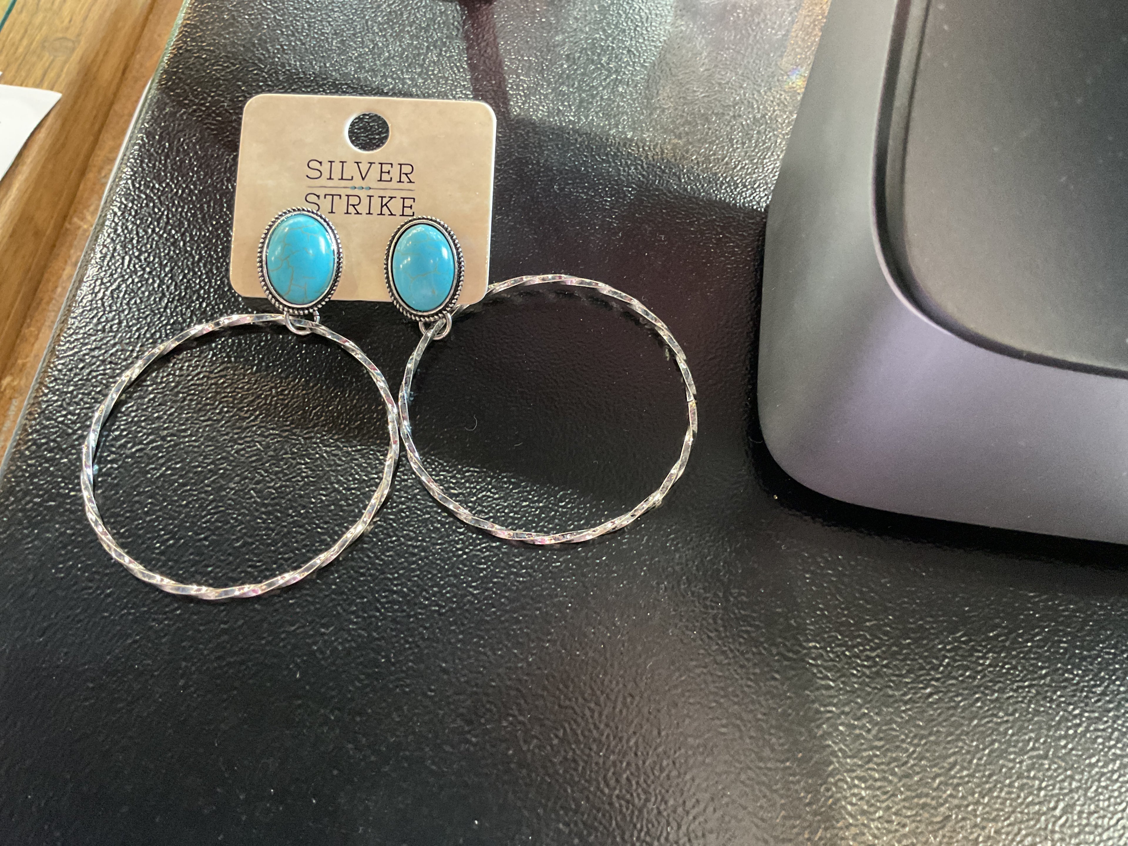 Silver hoop with turquoise stud