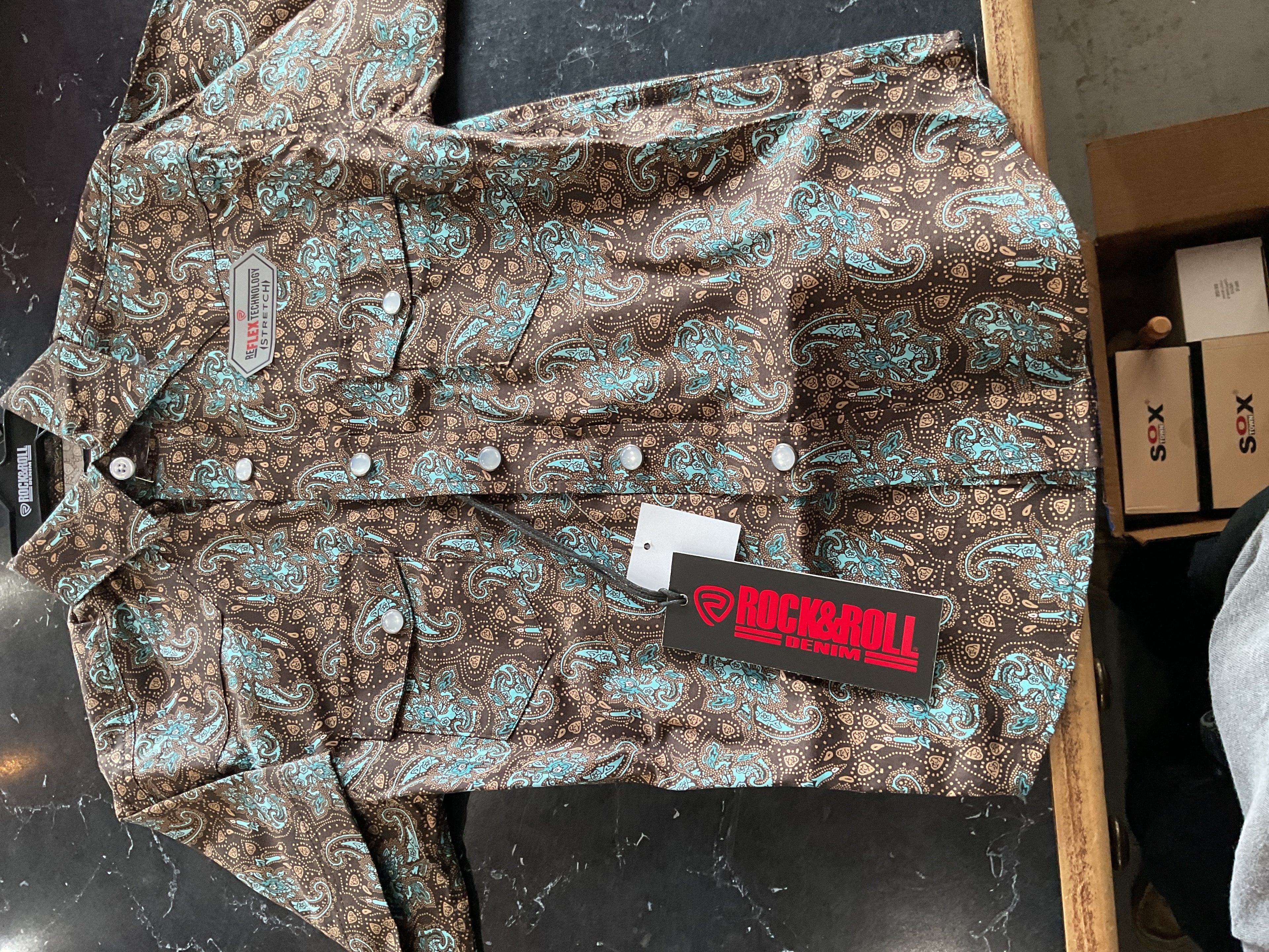 Boys brown and blue paisley shirt