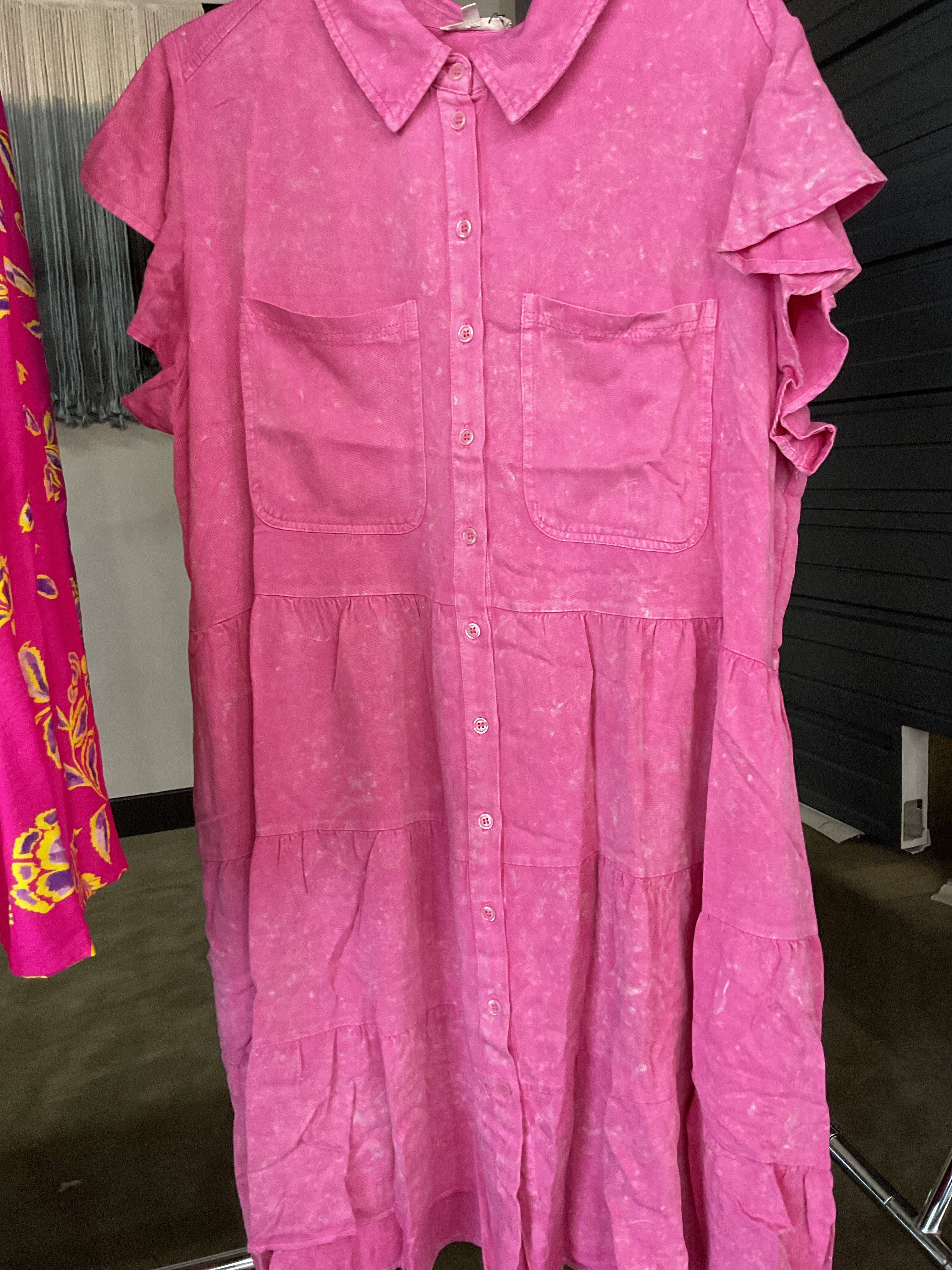 Plus size pink button up dress