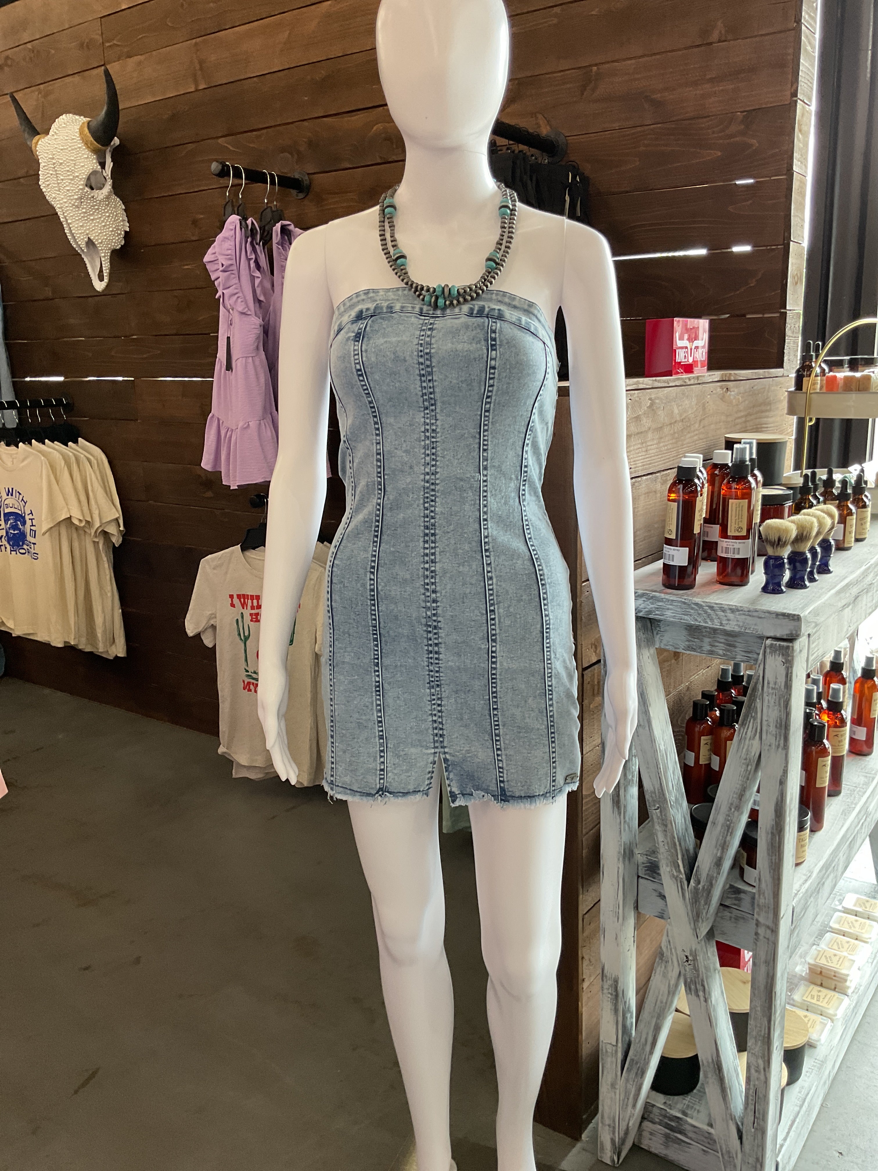 Strapless denim dress