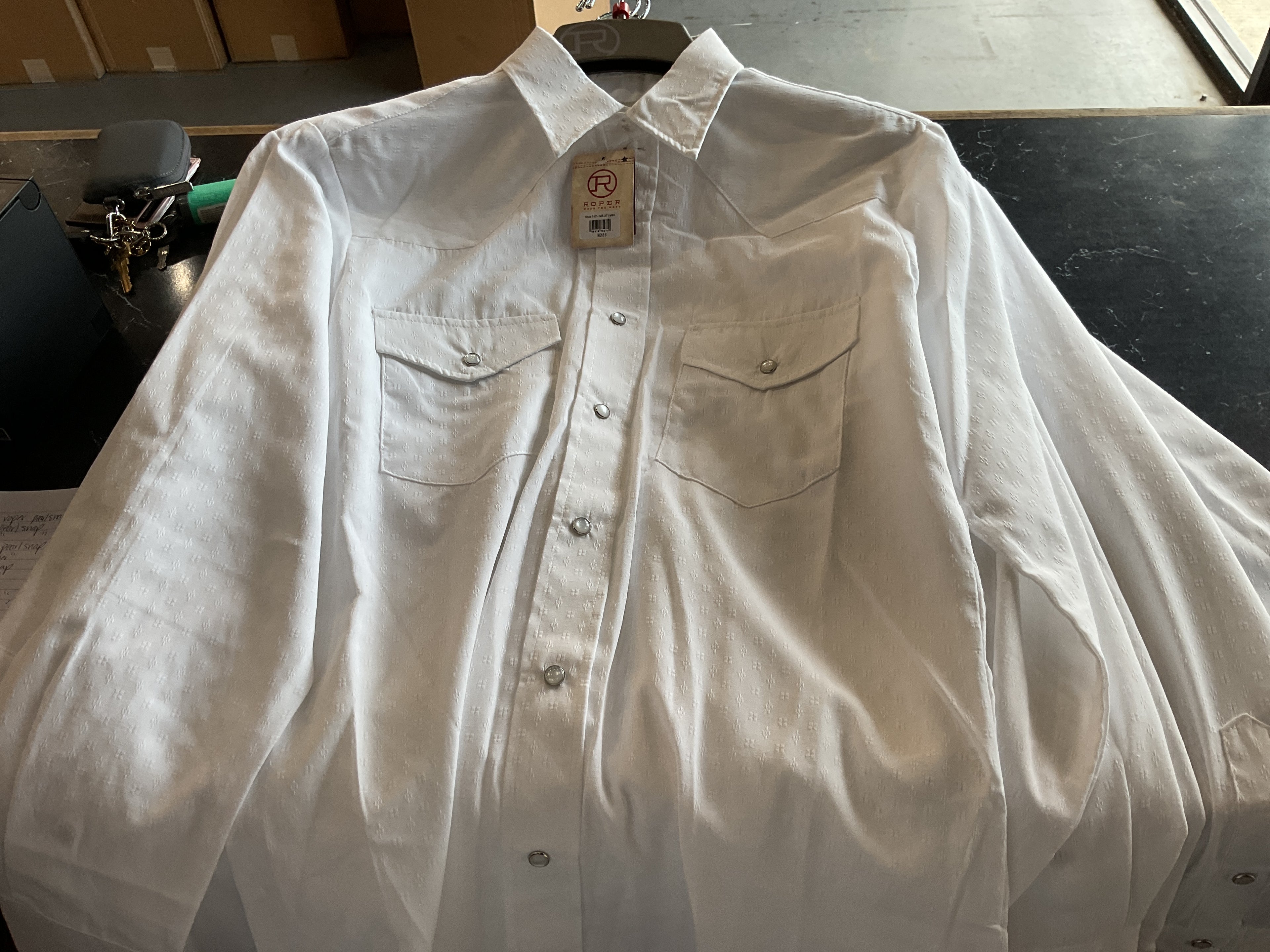 White roper long sleeve pearl snap
