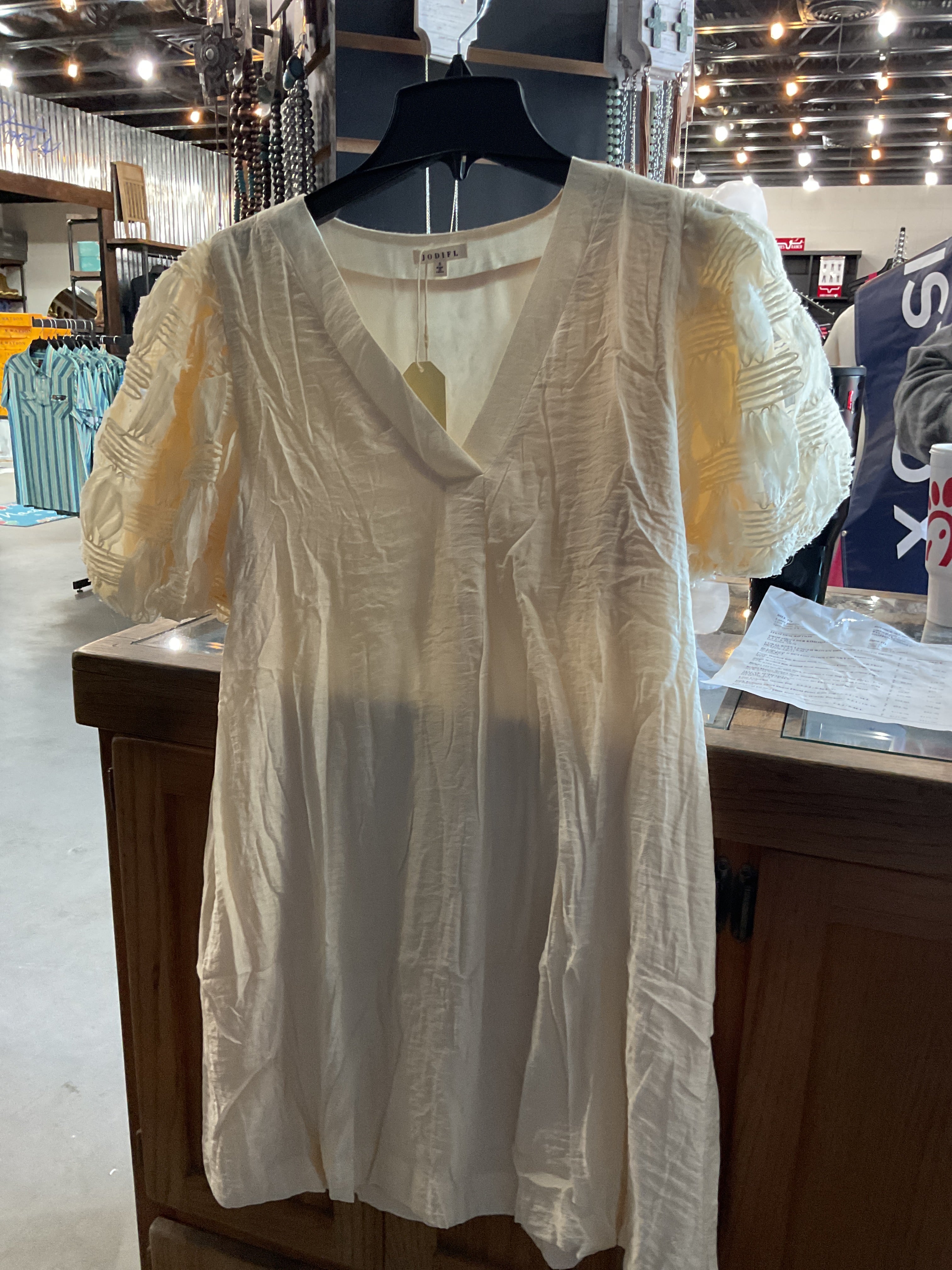 Ivory puff sleeve dress