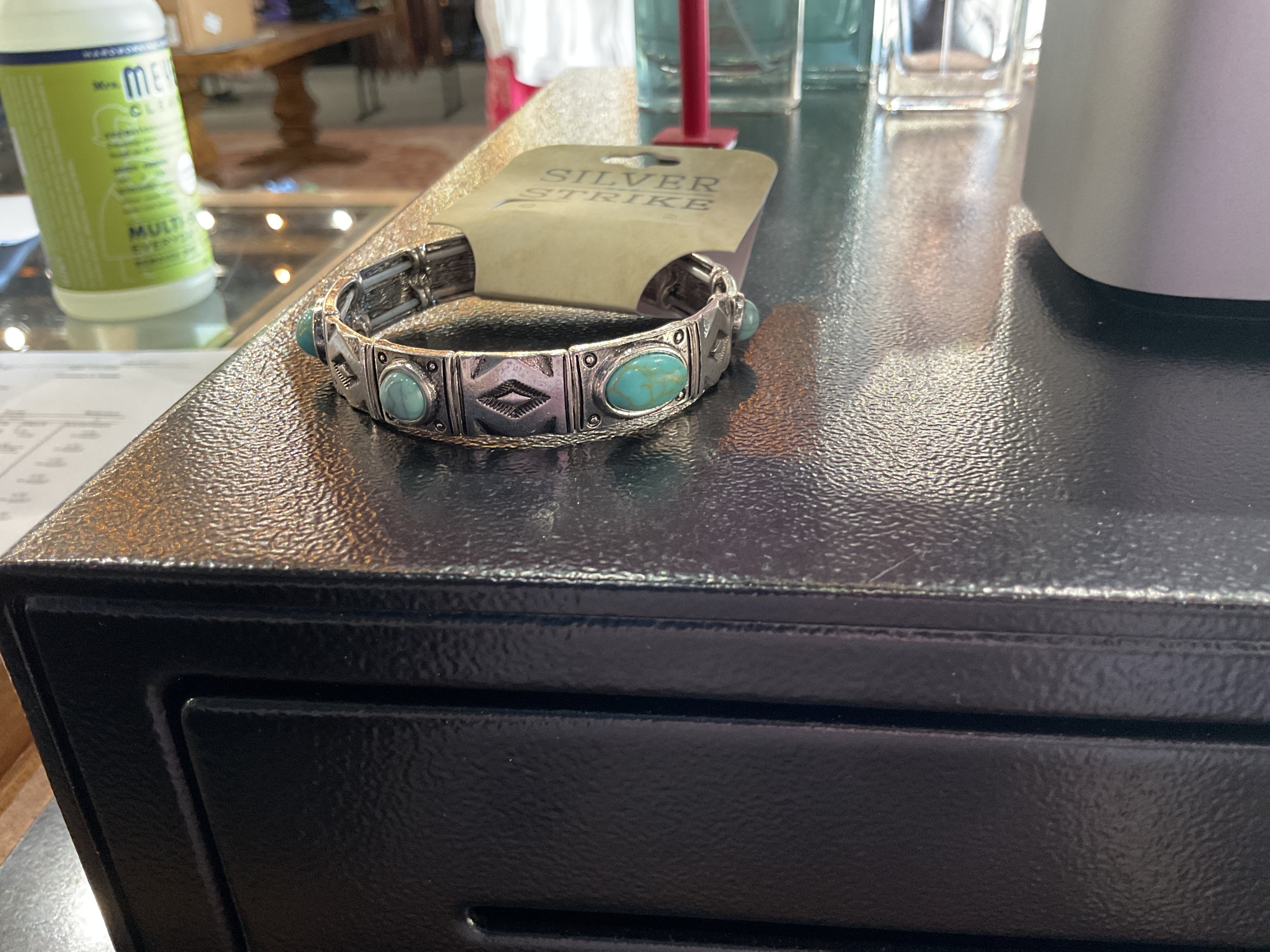 Turquoise and silver stretchy bracelet