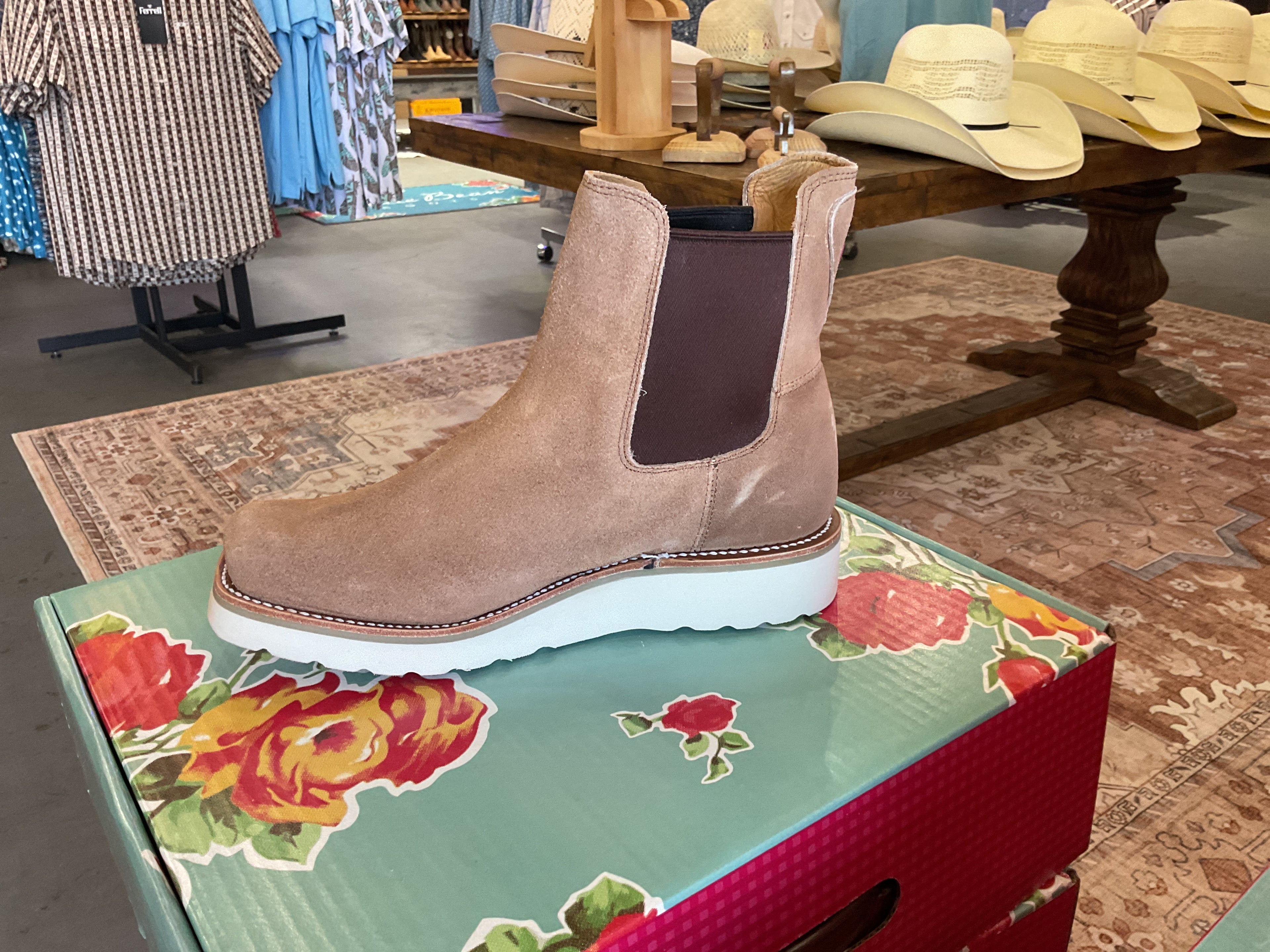 Light brown suede wedge