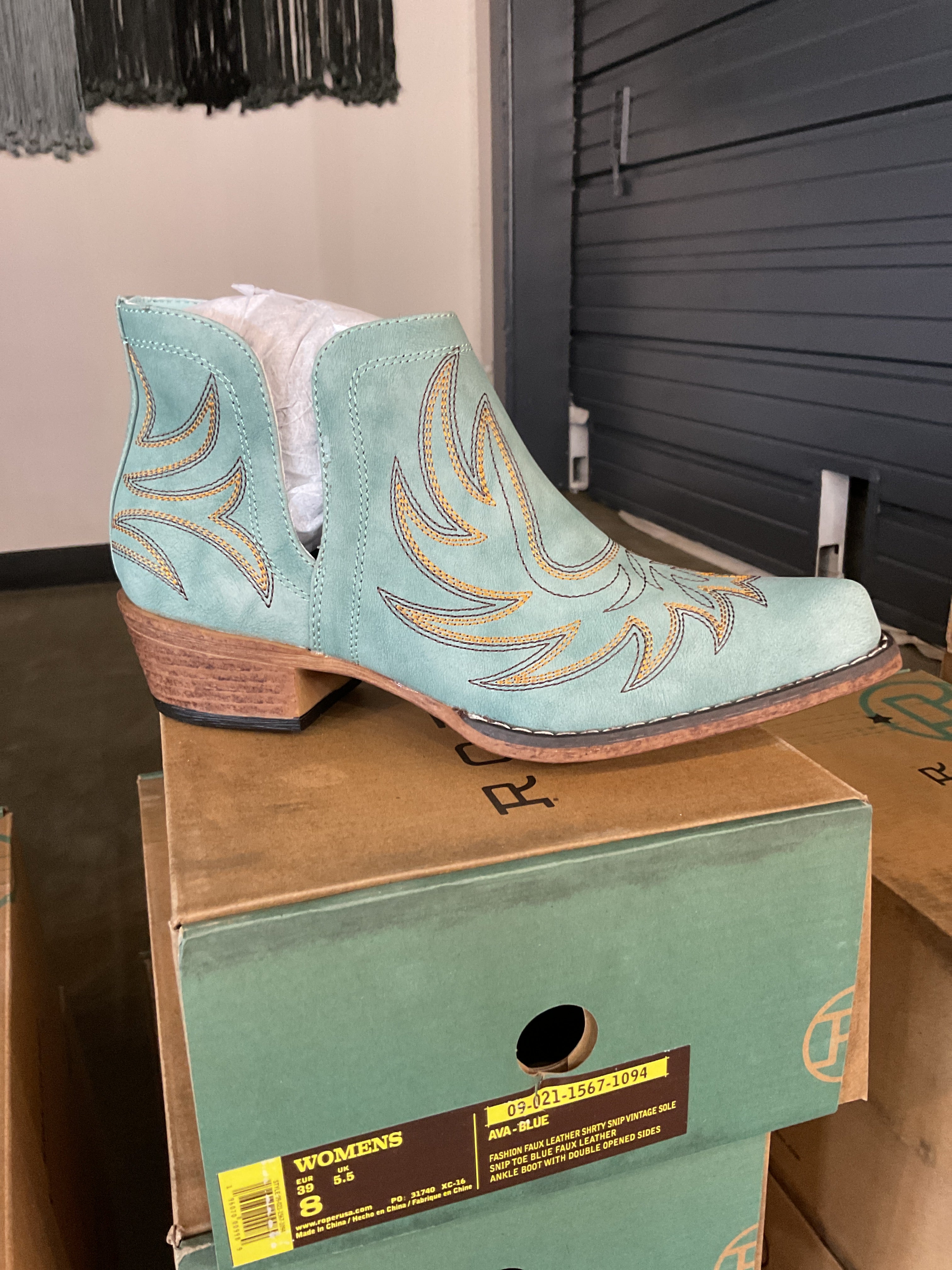 Teal roper bootie